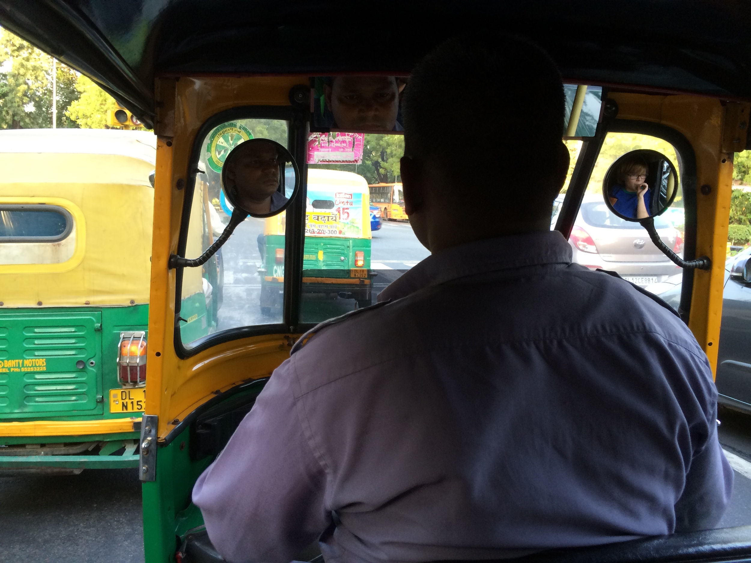 Elliot on board a New Delhi auto-rickshaw.
