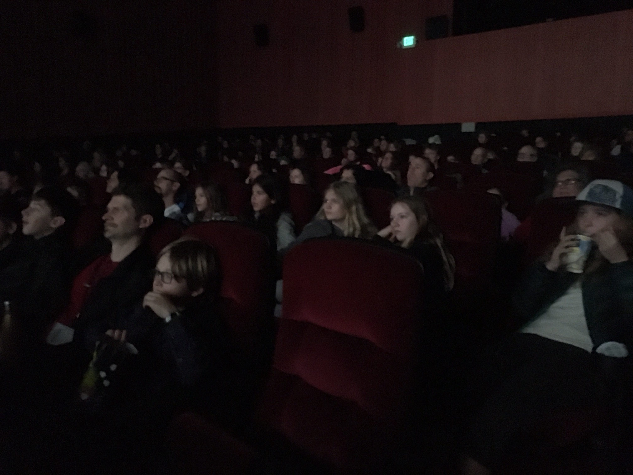 and eating popcorn, at the Del Oro Theater in Grass Valley, CA.