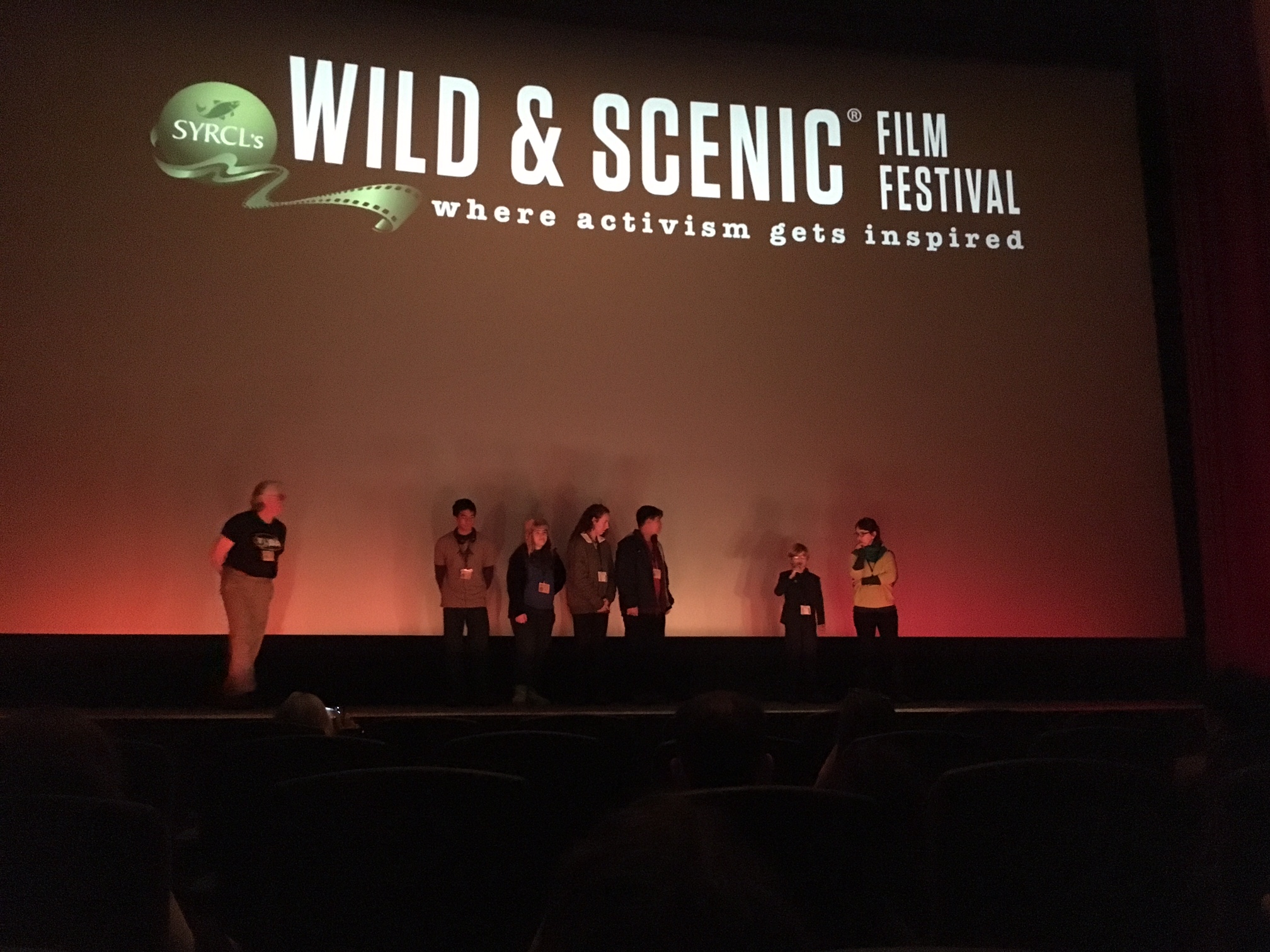 Answering audience questions onstage at the Del Oro Theater, at the Wild & Scenic Film Festival
