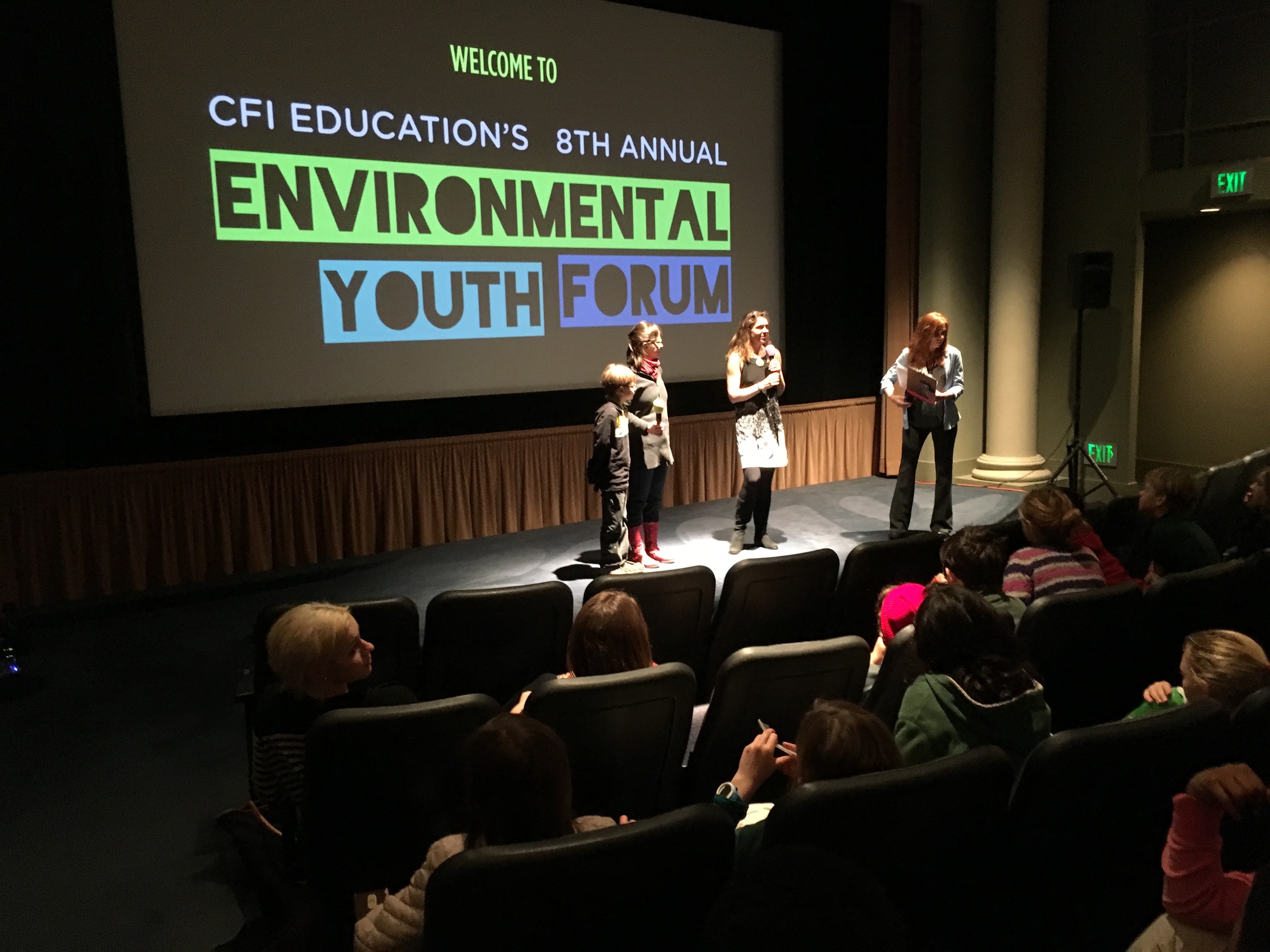 Vanessa and Elliot onstage with "Racing with Copepods" Producer Barbara McVeigh