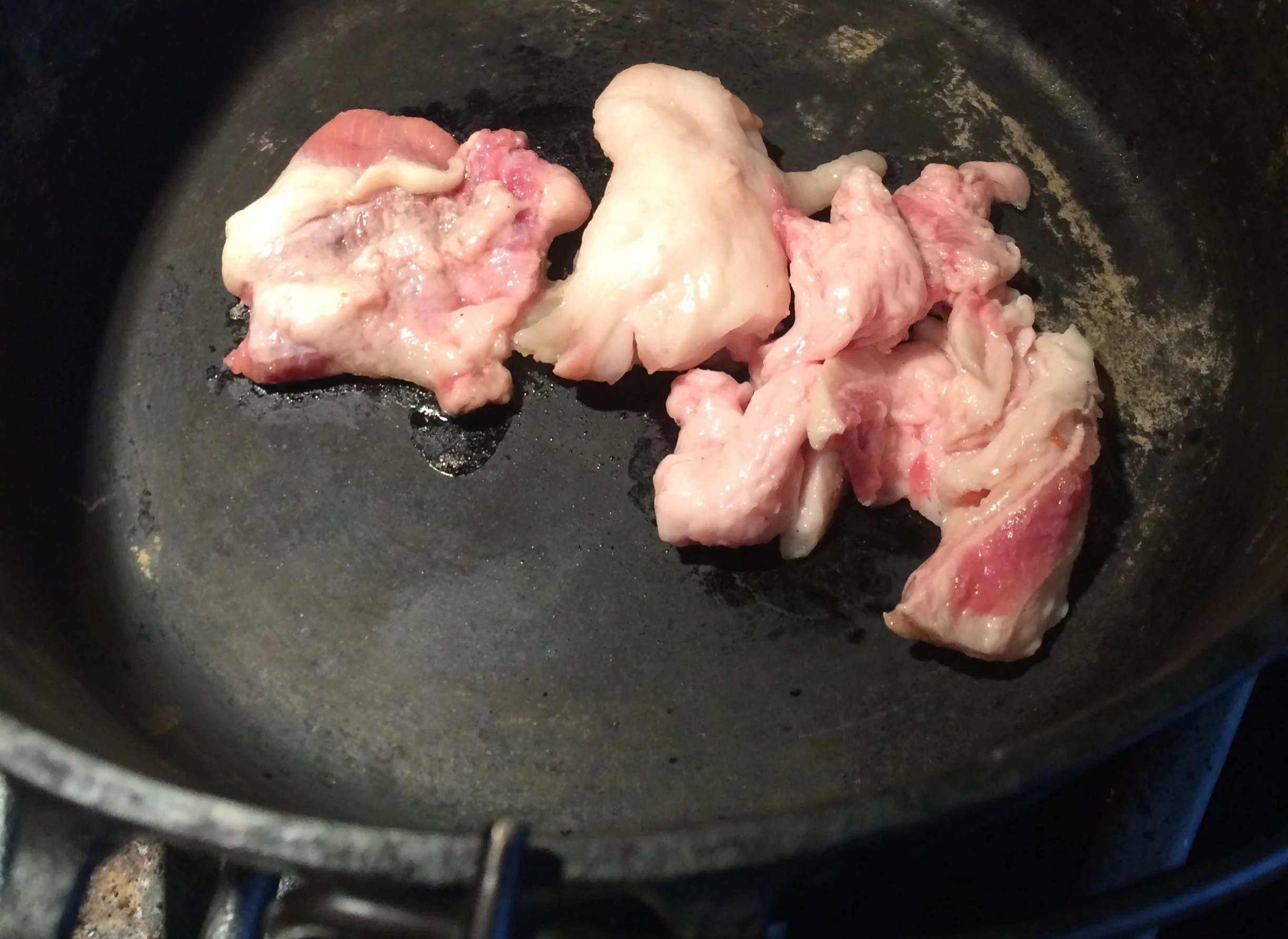 On low heat, I rendered a bit of the trimmed fat in a cast iron Dutch oven.