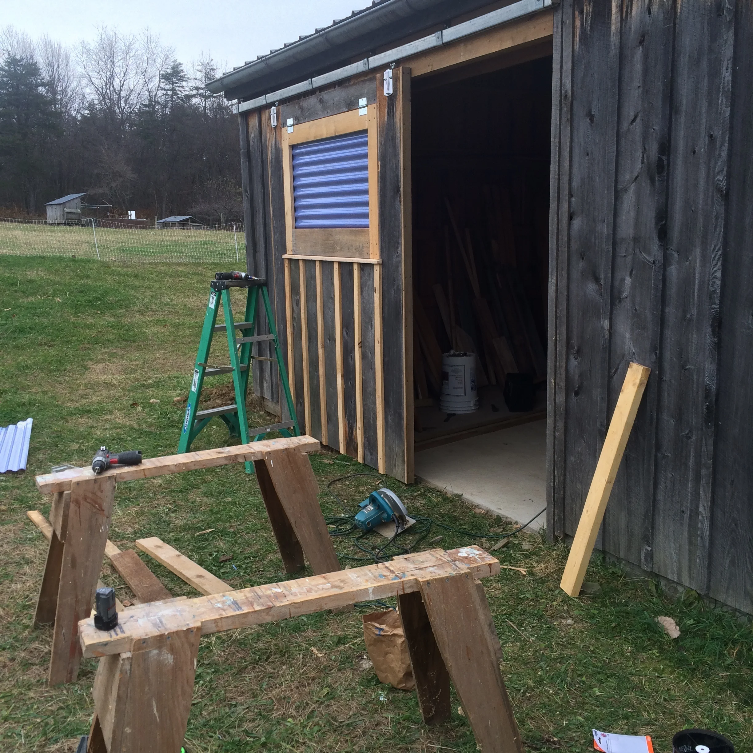 Sliding door on the north corner of the Boat Barn