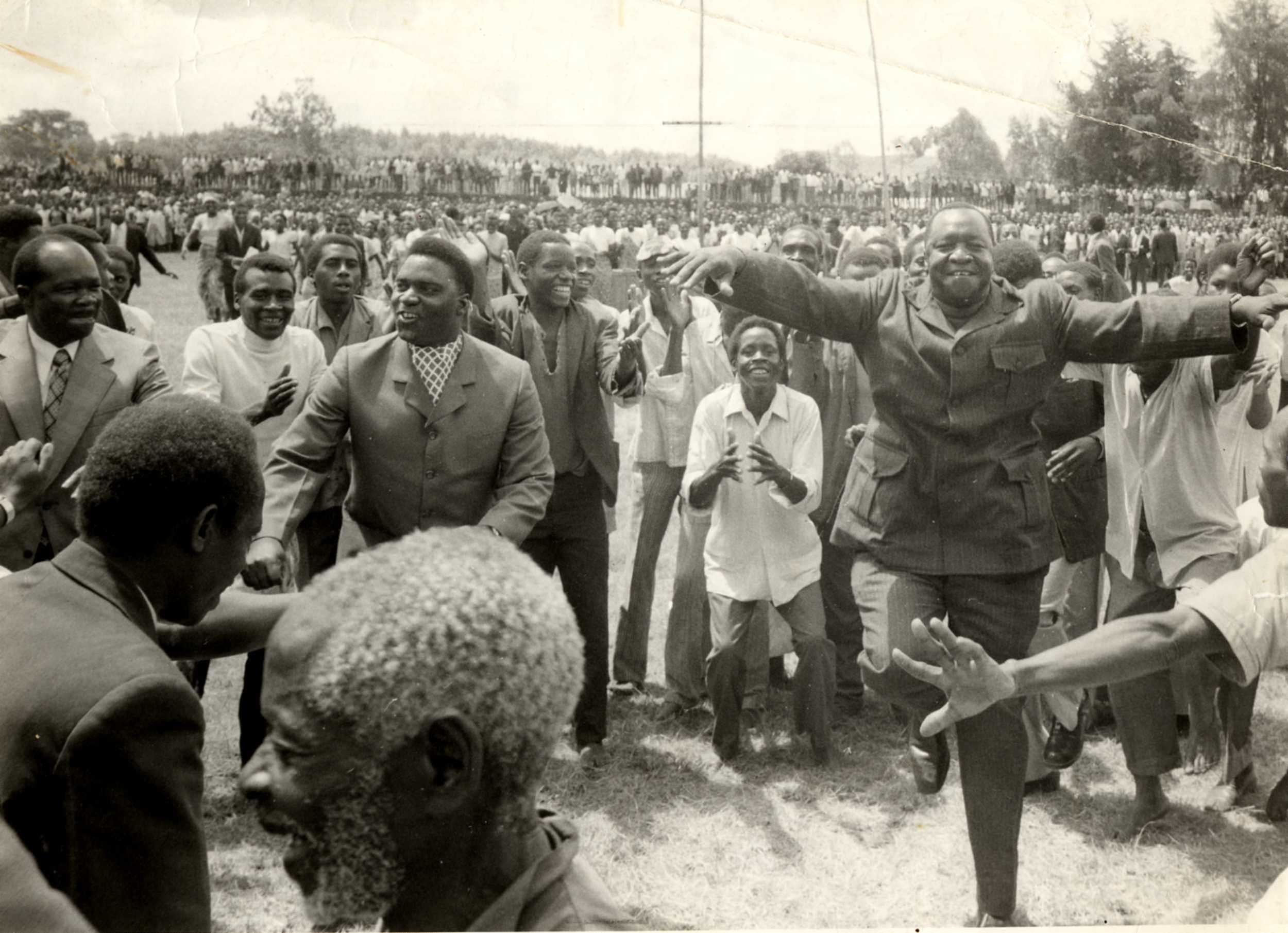 Idi Amin dancing with his fellow dictator, Rwanda's Juvénal Habyarimana. (The New Vision)