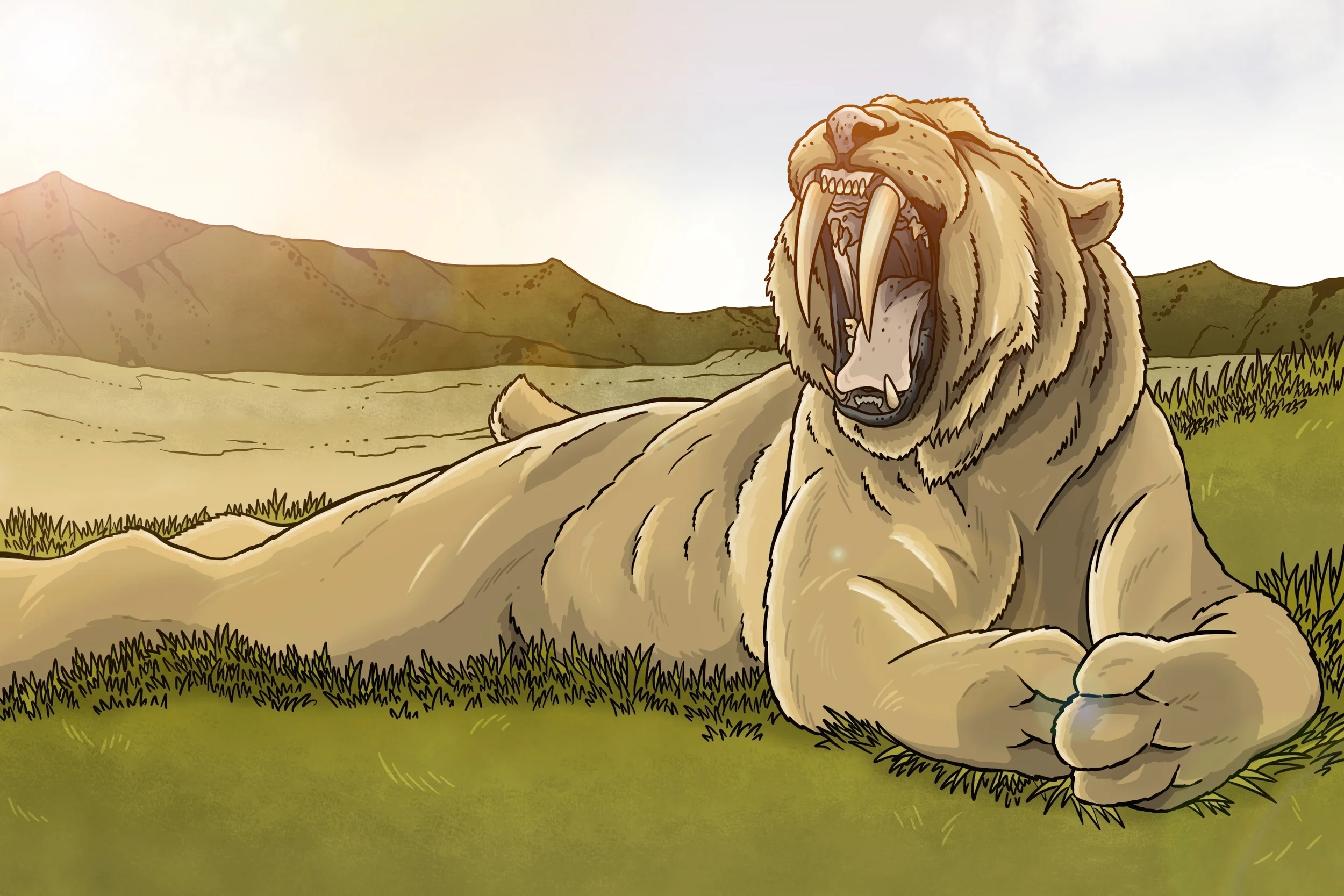 Look for the sabertooth lounging in the front window. 