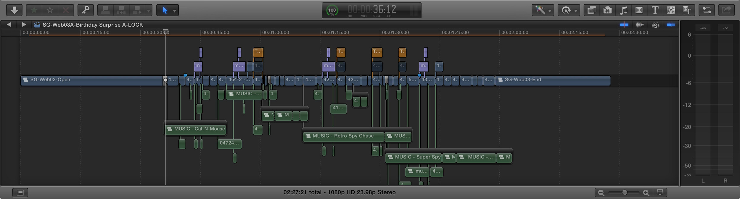 Compound clips kept our branching narrative nice and organized, and helped with music replacement