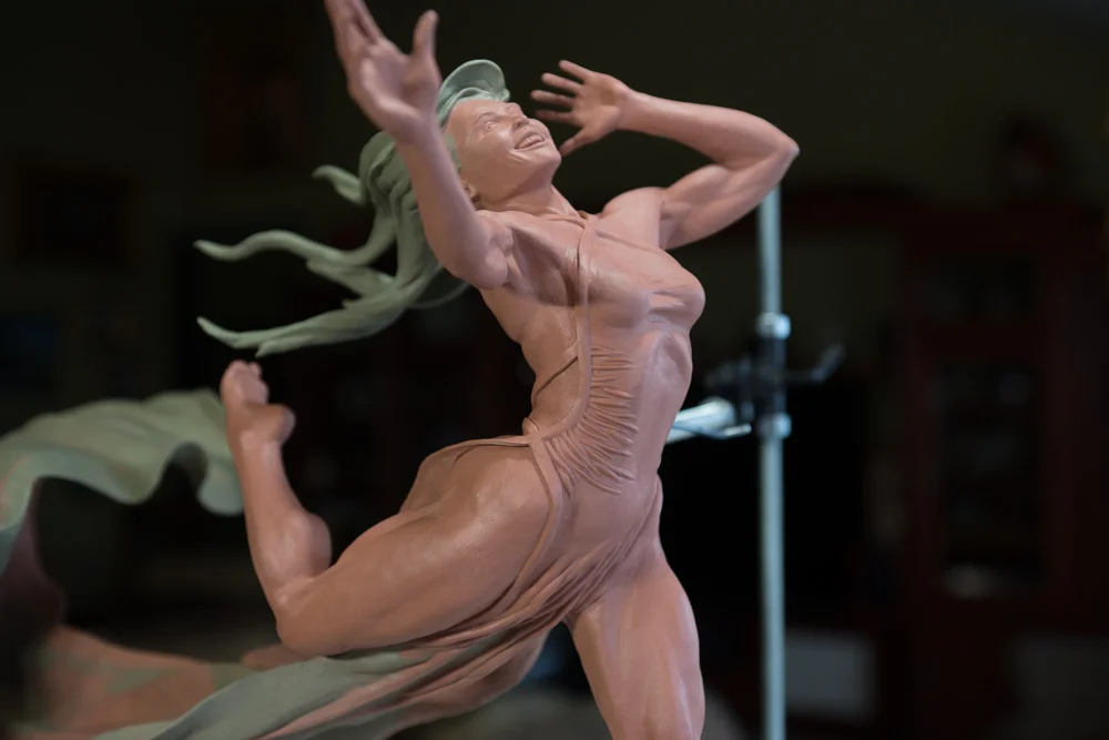 Running Free Dancer, final clay - bronze sculpture by Terrence Robertson-Fall