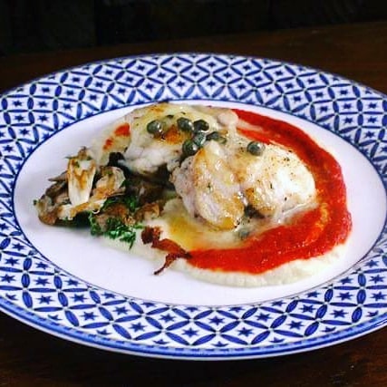seared monkfish, red pepper coulis