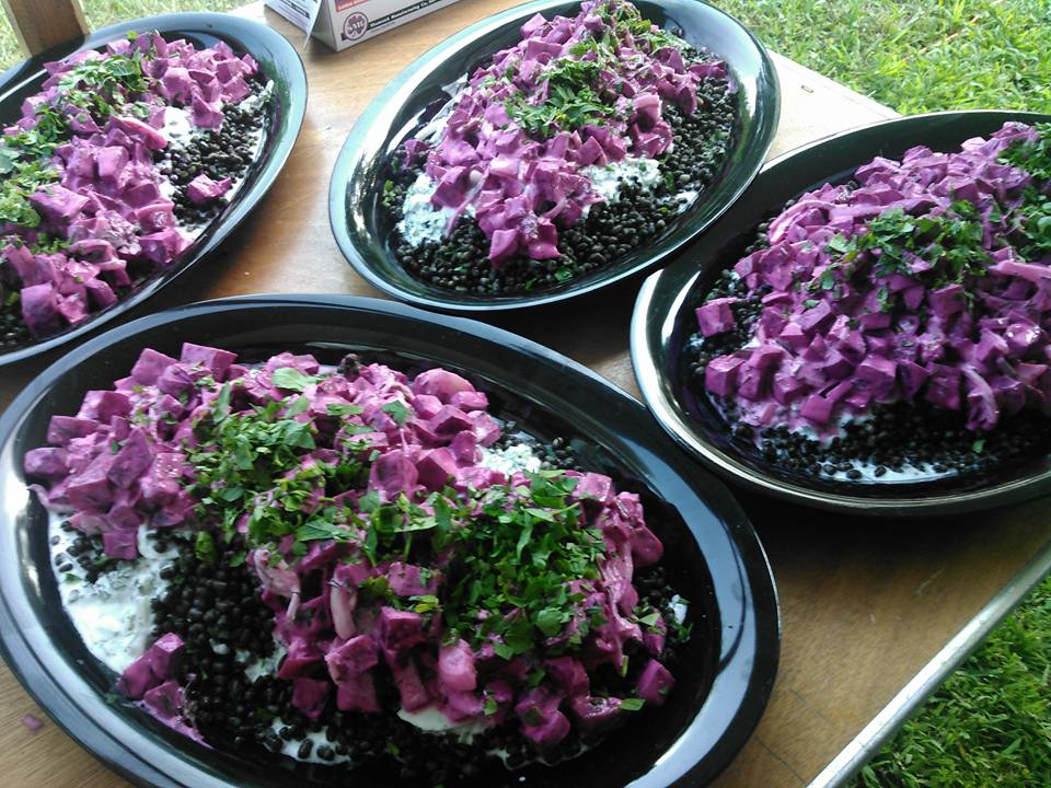 black lentil salad with local beets and yogurt