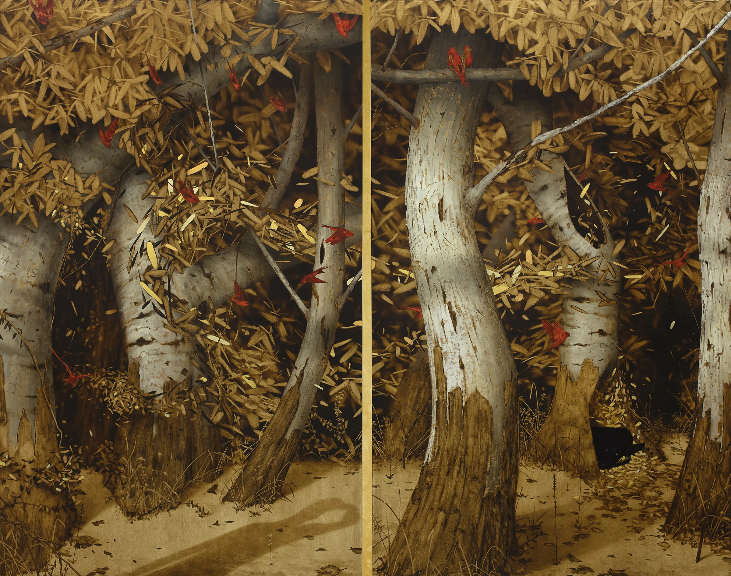 The Golden Corridor. Oil and gold leaf on linen panels. 64x82 inches, Diptych