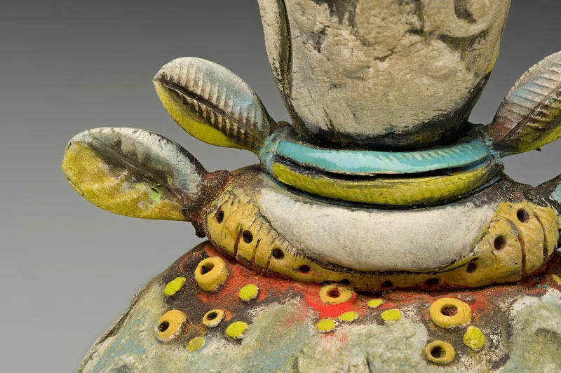 Detail of stains and underglazes on stoneware
