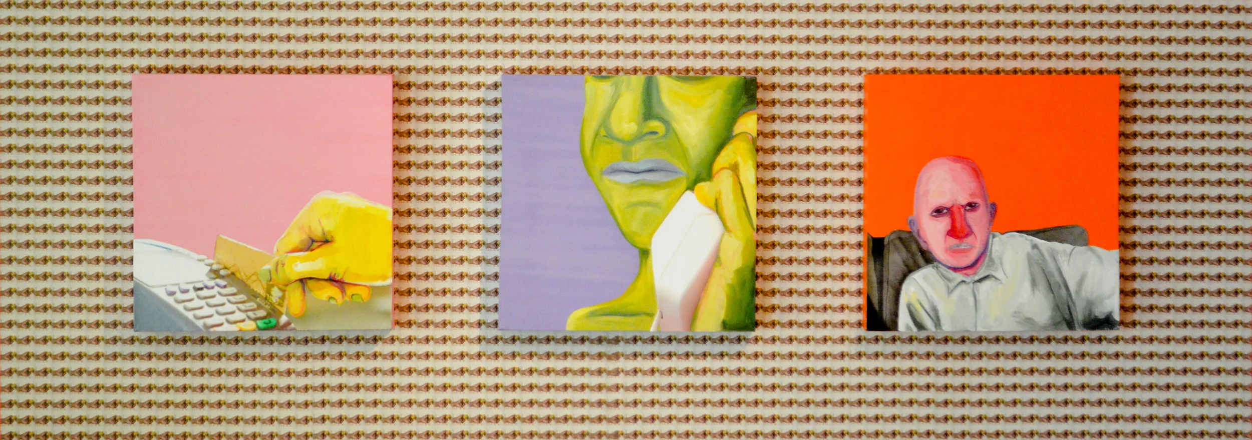   Spending Time , 2015, oil paint on photographic image and wallpaper, 8'x 3' 