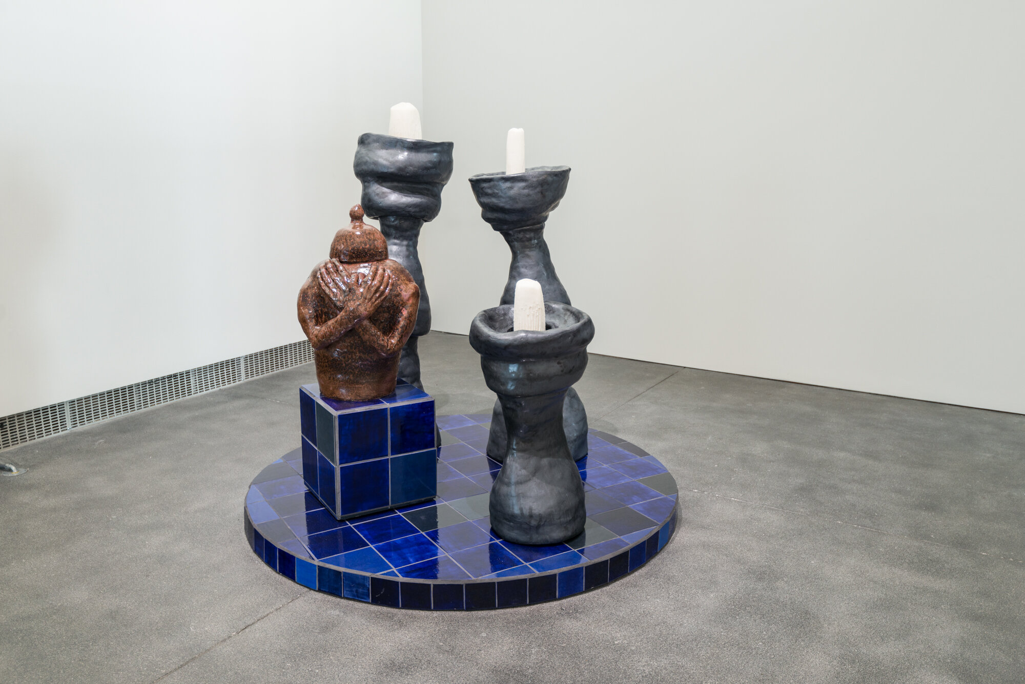 Rest in power, let it not be in vain Ceramic, glaze, custom glazed tiles, hand cast wax candles 84 x 60 x 72 inches / 213.4 x 152.4 x 182.9 cm 2018