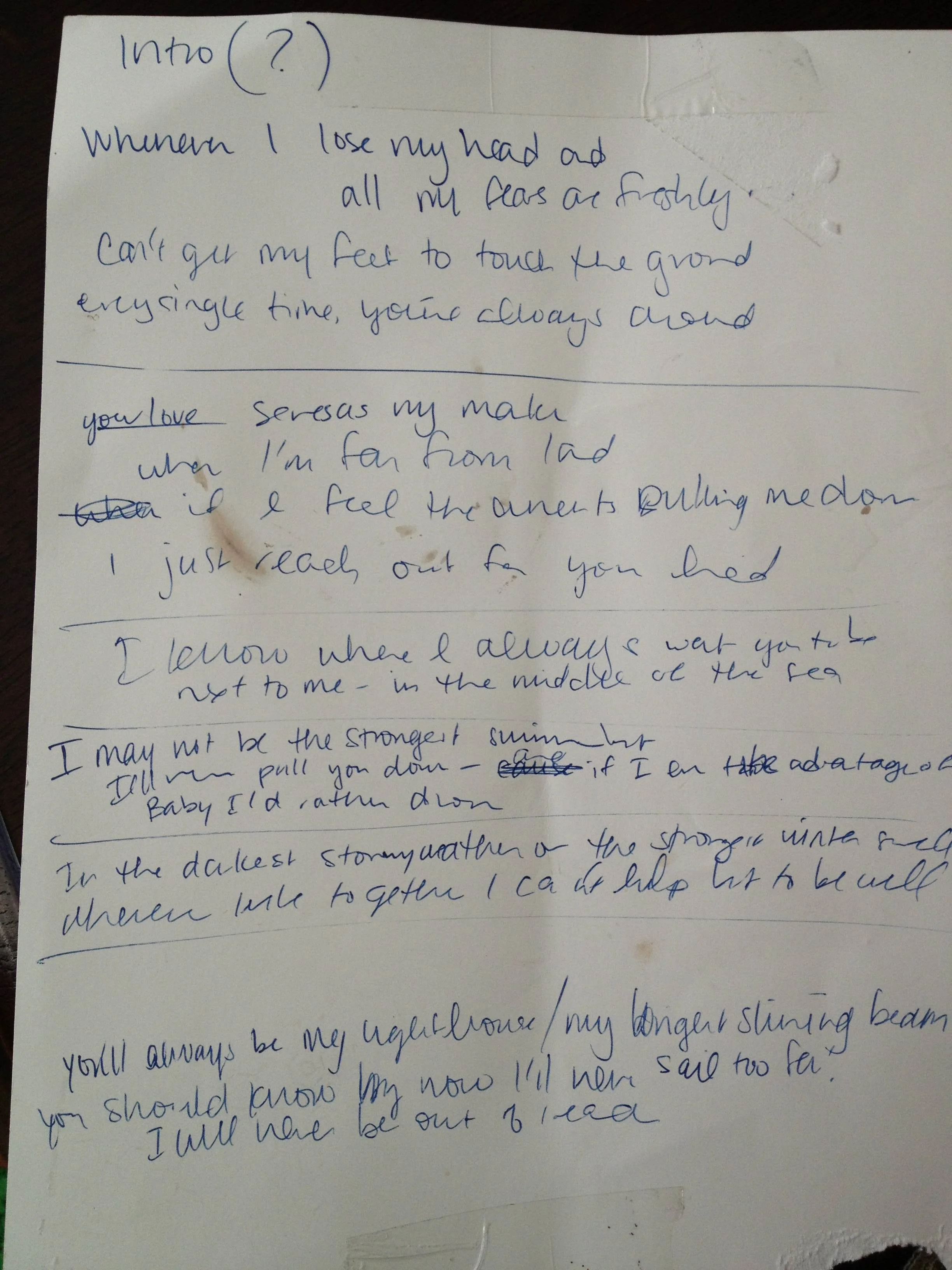 original lyric sheet - In The Middle Of The Sea