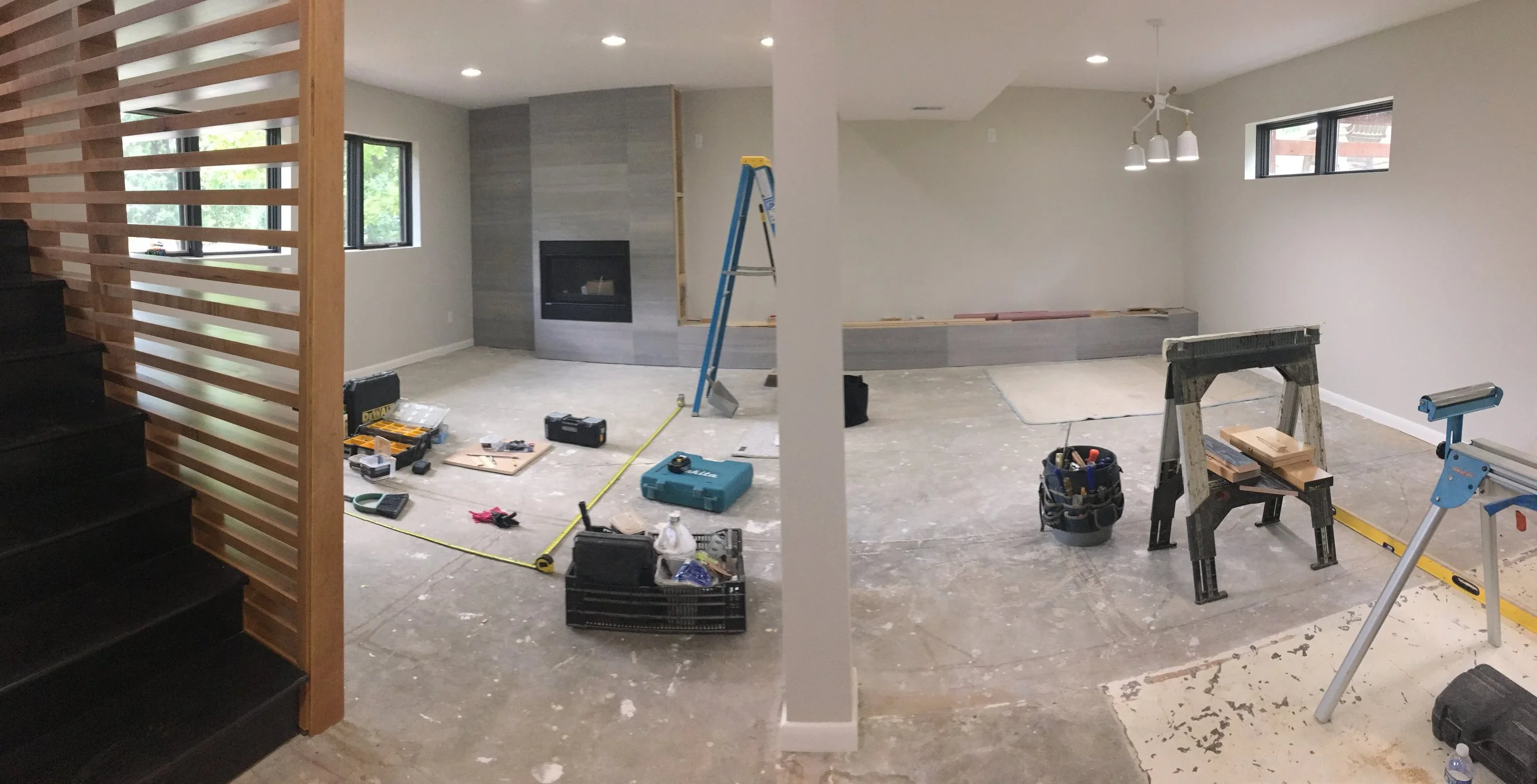 The updated fireplace. Built-in to come. 