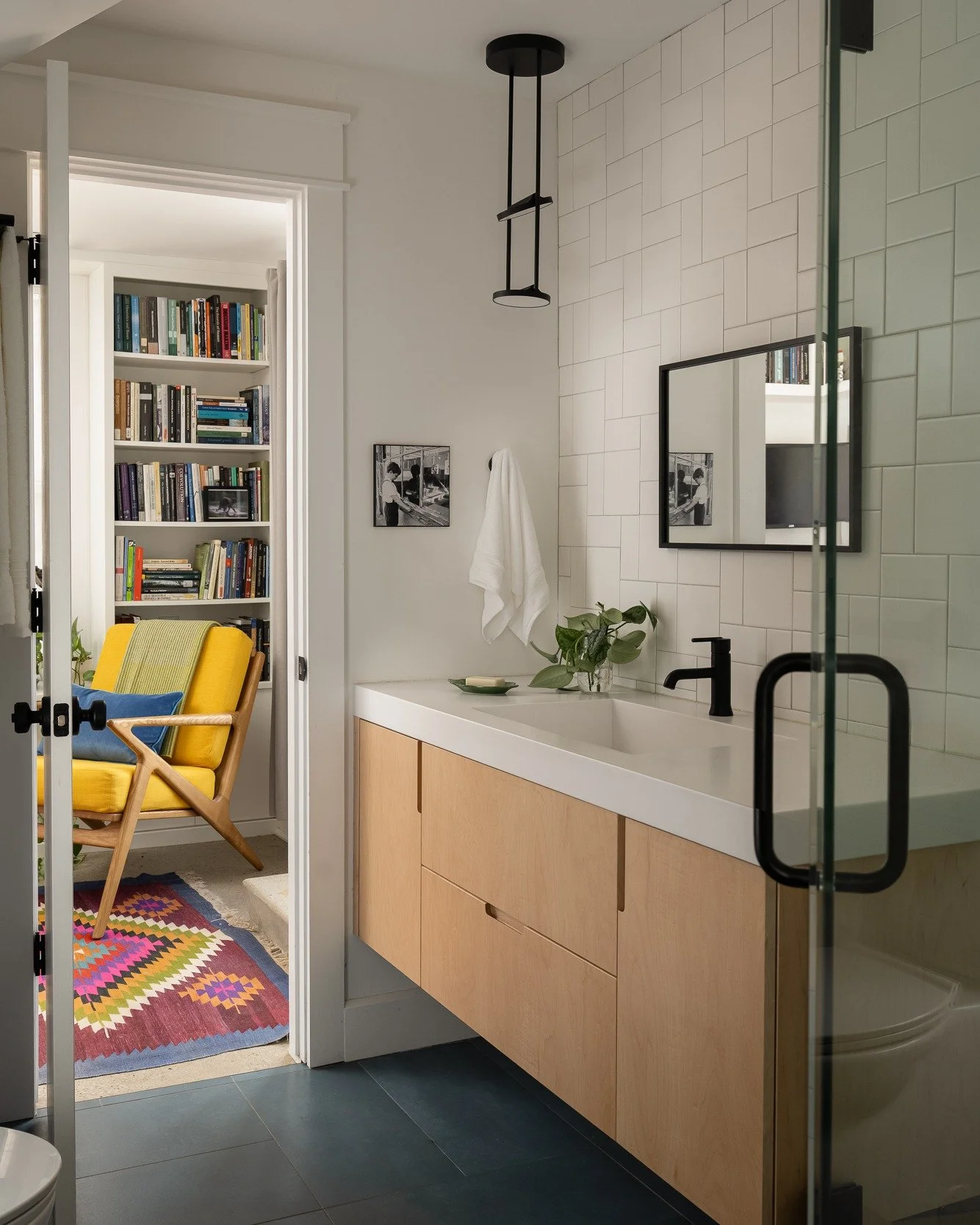 You know what your basement needs? A clean bathroom, tucked just so under the stairs, that connects your home office to your laundry room. Because you are productive like that. (Not that productivity defines you. Especially not on the weekend.)

Swip