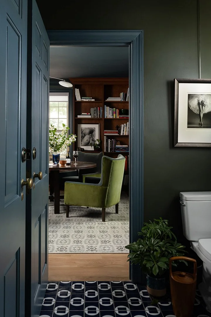 a-good-vintage-office-bathroom-doorway-library-green-velvet-chair.jpg