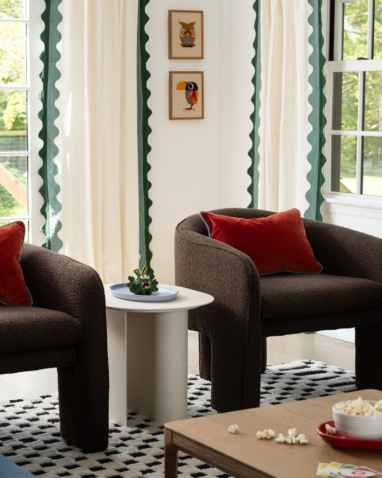 Last room to share from the first floor of #offcampuscanvas : the living room! When a client brings a love of Banksy and Kahlo, Liechtenstein, Cottingham and Caufield, you know things are going to be fun. Bring on the color and geometry, these lovely