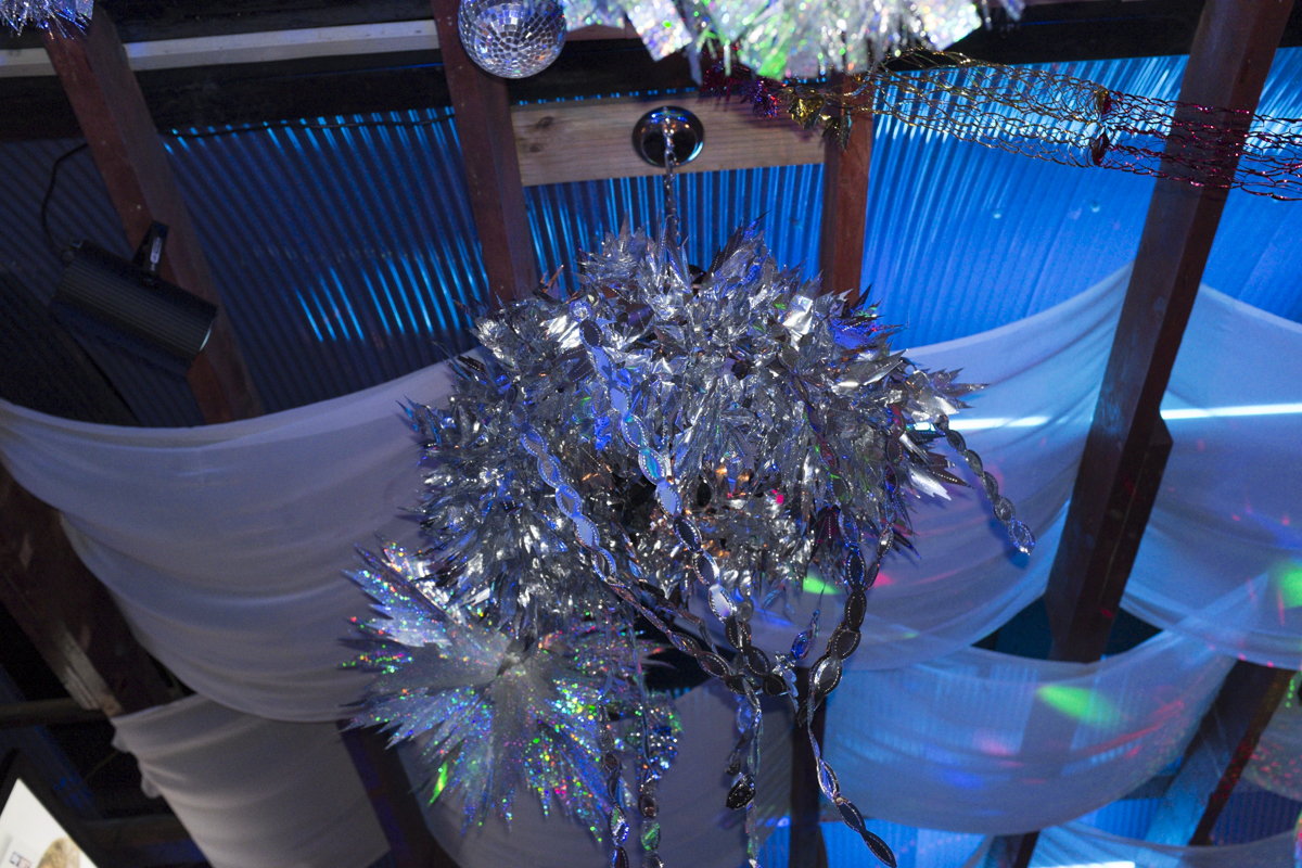 Weird hanging tinsel at a bar we went to later.