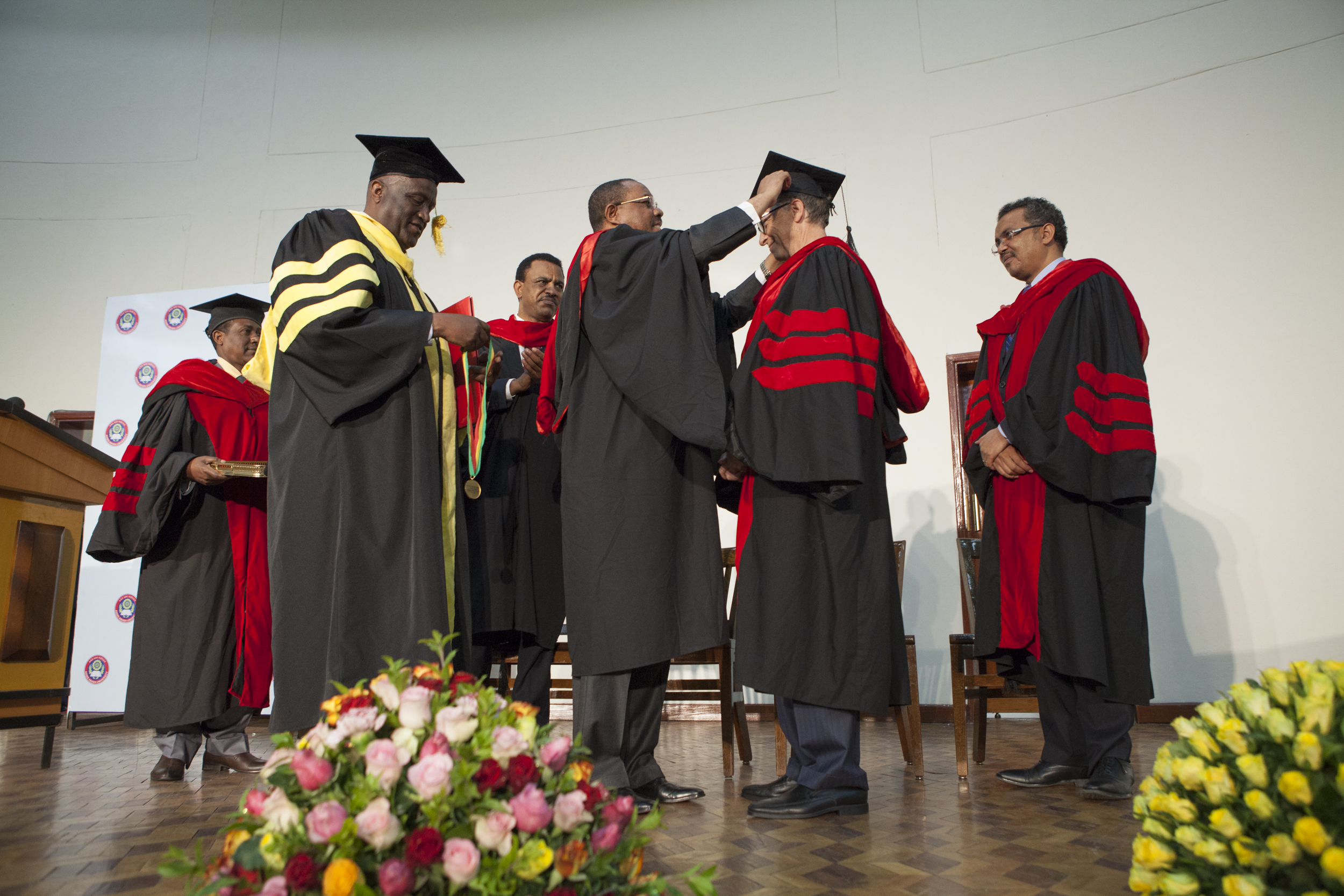  HE. Hailemariam Desalegn, Prime Minister of Ethiopia, Bill Gates, Co-Chair of Bill and Melinda Gates Foundation, are pictured during the Doctorate Degree Honouring Bill Gates at Addis Ababa University in Addis Ababa Ethiopia on 24 July 2014. Bill Ga