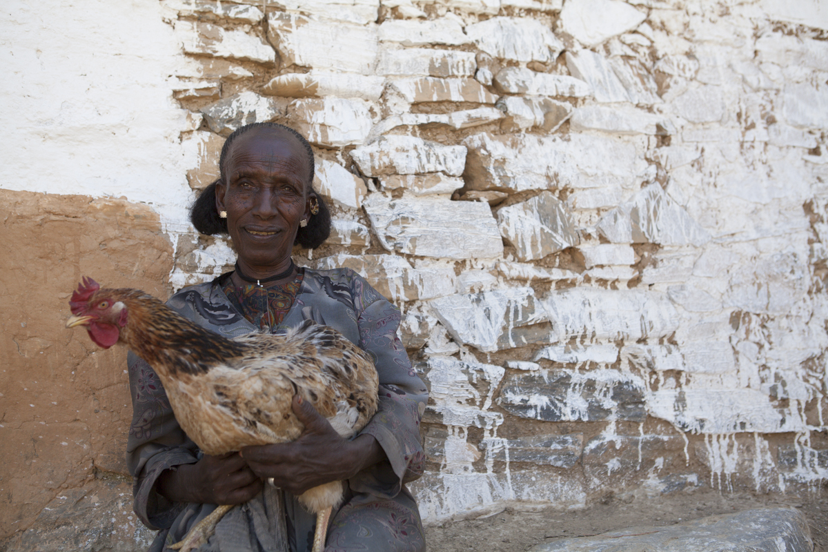 Farmer and her chicken