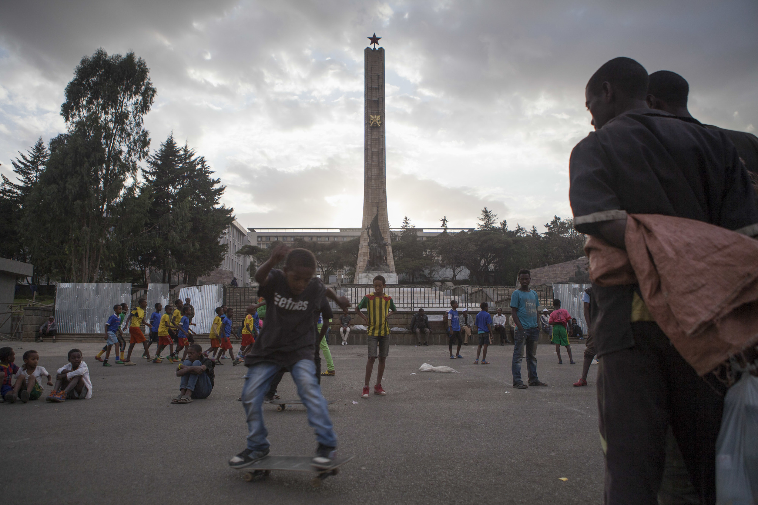  An Ethiopian skater, part of the Ethioskate organization, are pictured in the National Museum area of Addis Ababa on 12 March 2015. &nbsp;There is a growing skateboarding movement happening in Ethiopia, being taken up by various skating groups of yo