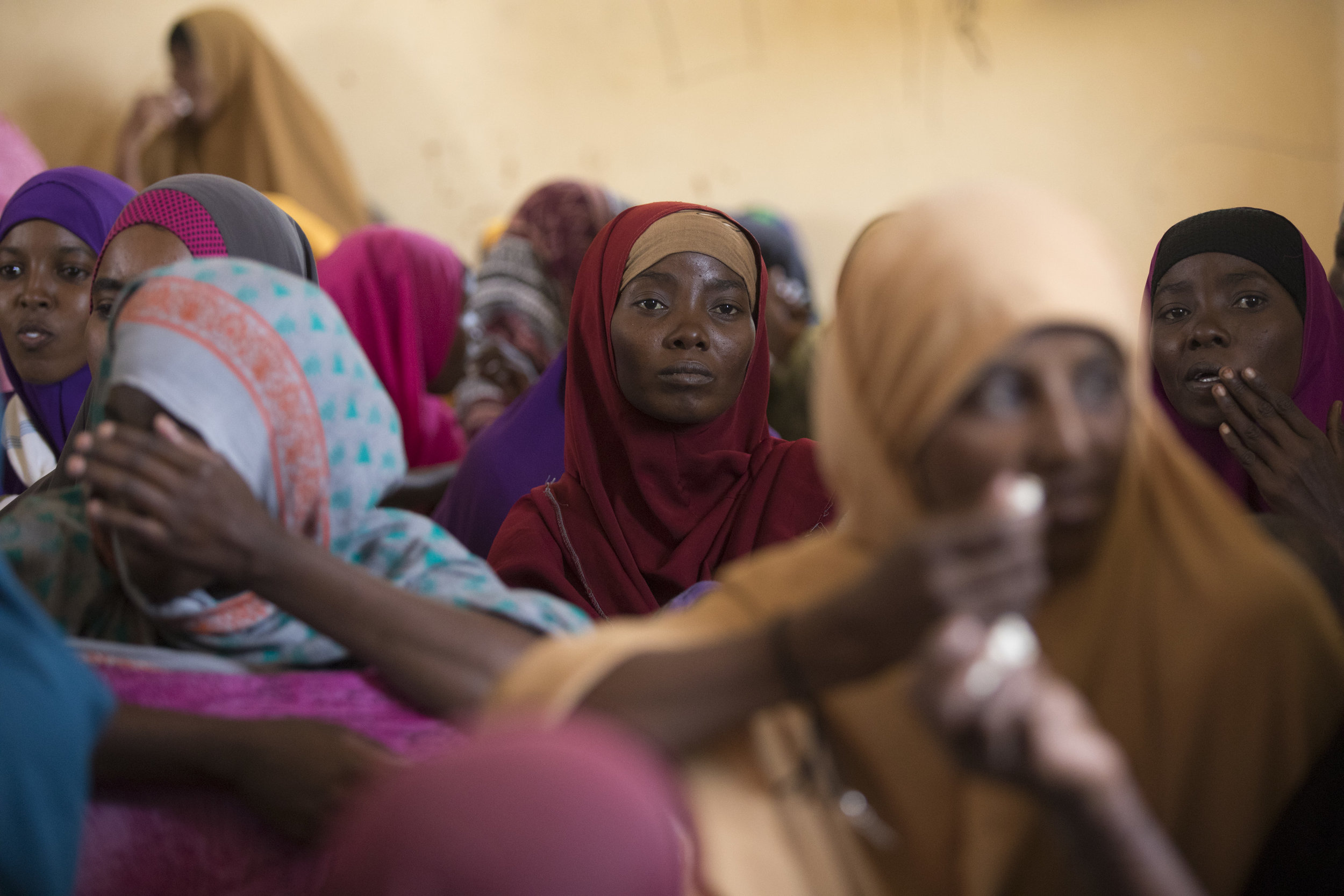  A woman sits in a meeting for gender based violence outreach in Melkadida refugee camp in the Somali region of Ethiopia on 19 Dec 2017. AFP Photo / Zacharias Abubeker 