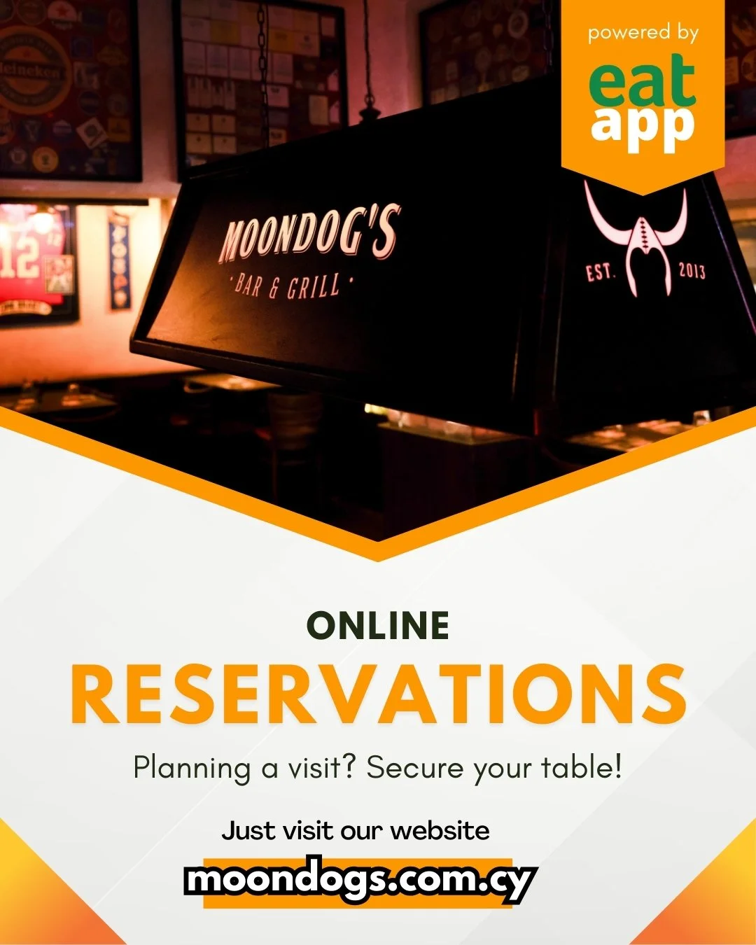 ONLINE Reservations 🌐
simple &amp; fast 👌

JustVisit our website 👇
http://moondogs.com.cy

#moondogscy #nicosianews #onlinereservations