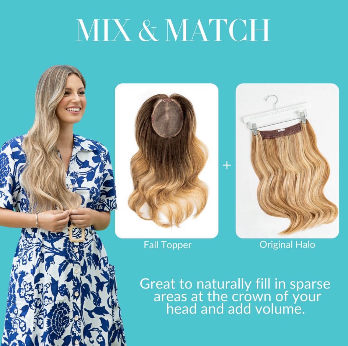 Halo and topper hair extension options for thinning hair at Kalour Studios, Austin TX