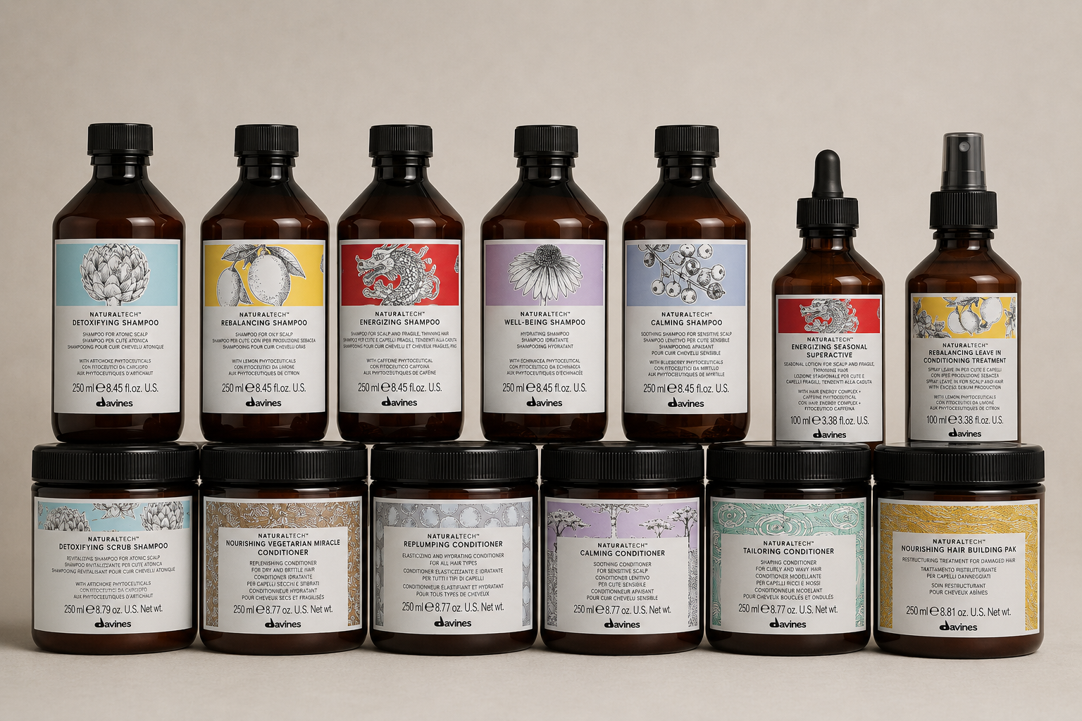 Davines Natural Tech hair care collection with nourishing botanical ingredients, available at Salon DeCota, San Rafael CA.