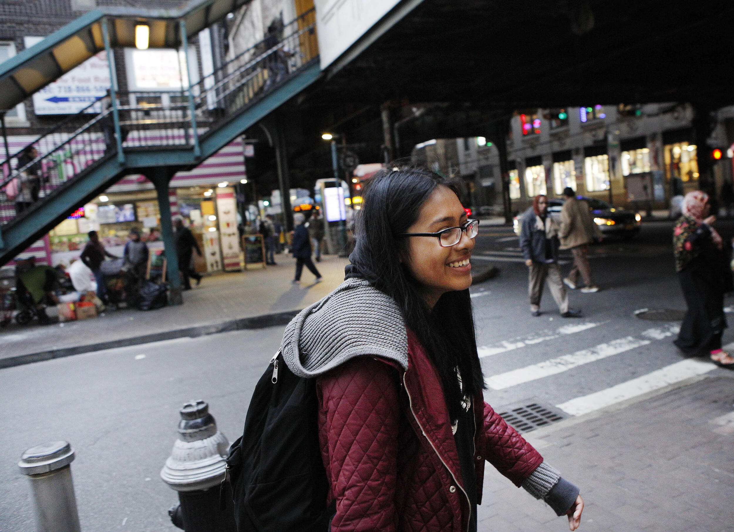  Sebastiana Lopez, 17, walks home from the train station after rowing practice on Thursday, May 2, 2019. Lopez commits six days a week to practice after school and usually gets home around 7:30pm.    
