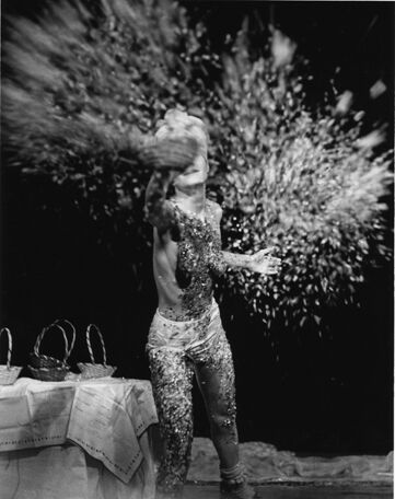 Karen Finley, “Yams up my Granny’s Ass” at Theatre Gallery, 1986 photo via Dallas Observer