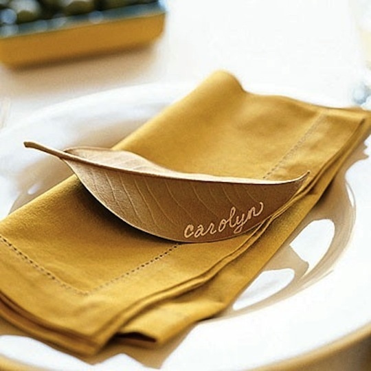 Leaves are another freebie you can use to create. This magnolia leaf with white writing is perfect for a golden fall table.