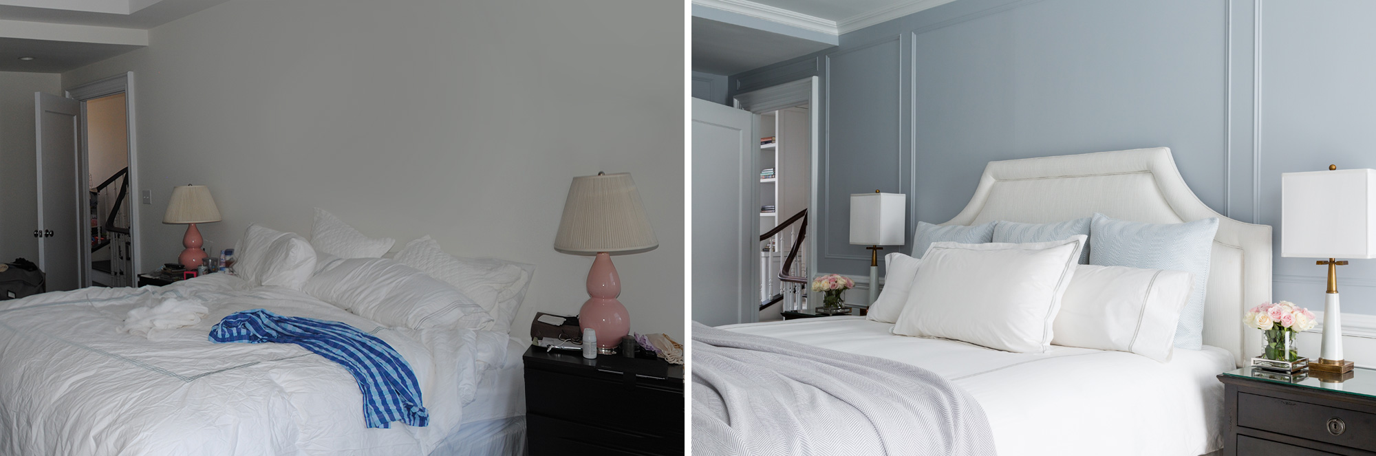 This master got a makeover with some new trim, paint and large-scaled furniture to fit the room.