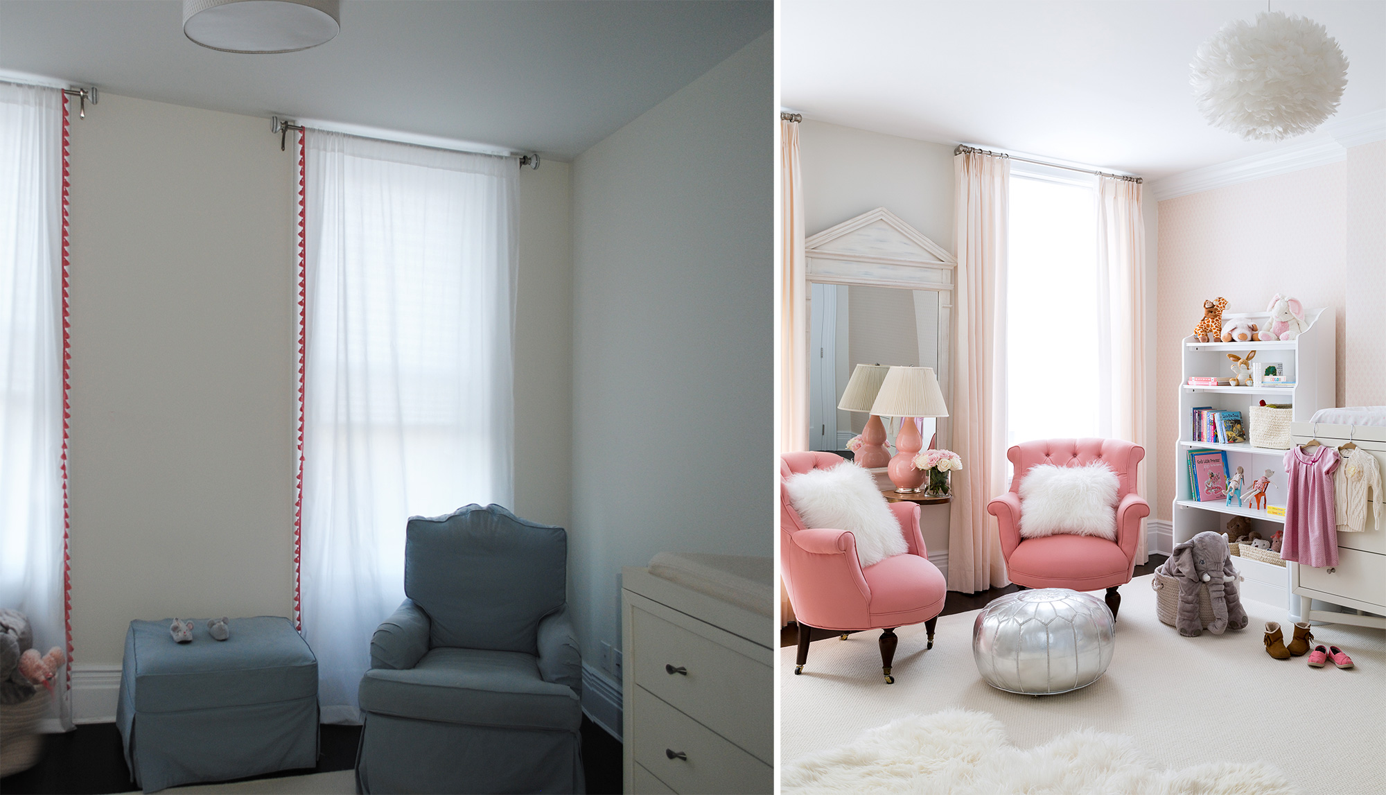Last but not least is this adorable nursery. Look at how different the windows look when they have the right window treatments!