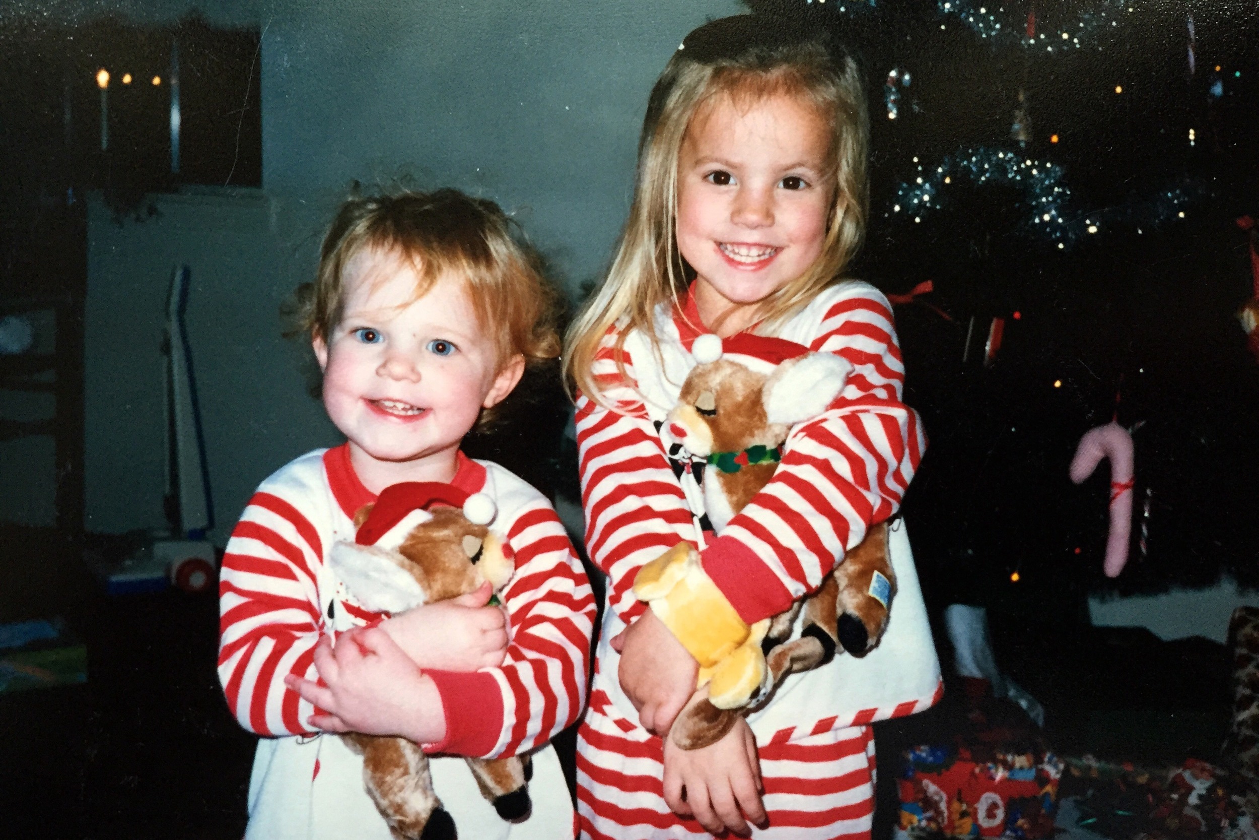 Me (left) and my sister in our matching PJs.