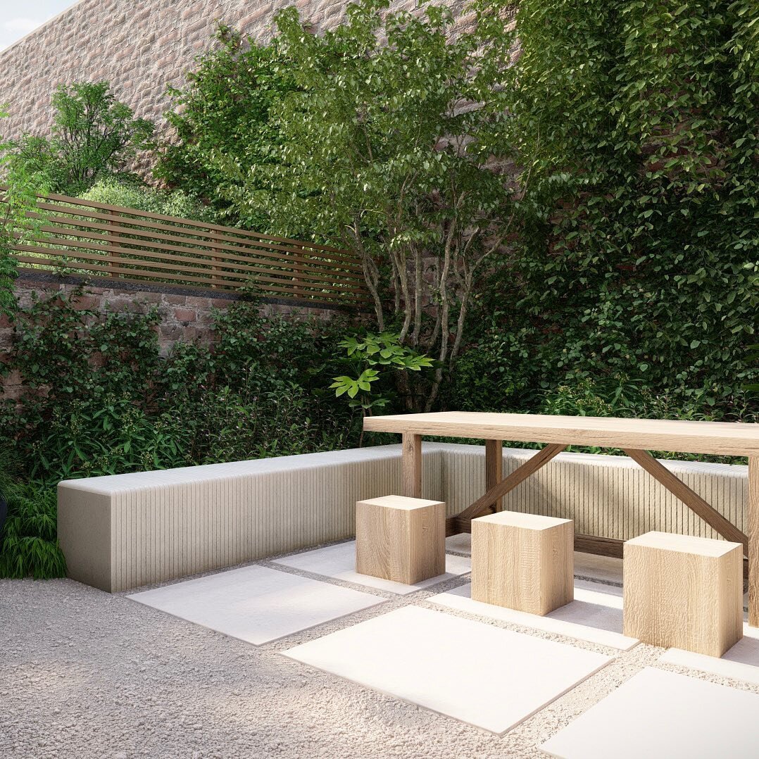 Fresh from the drawing board 💫
a proposal for a compact garden in the heart of Islington

The design comprises an L-shaped bench, which echoes the property footprint, coupled with a timber trestle table and stools for outdoor entertaining

The plant