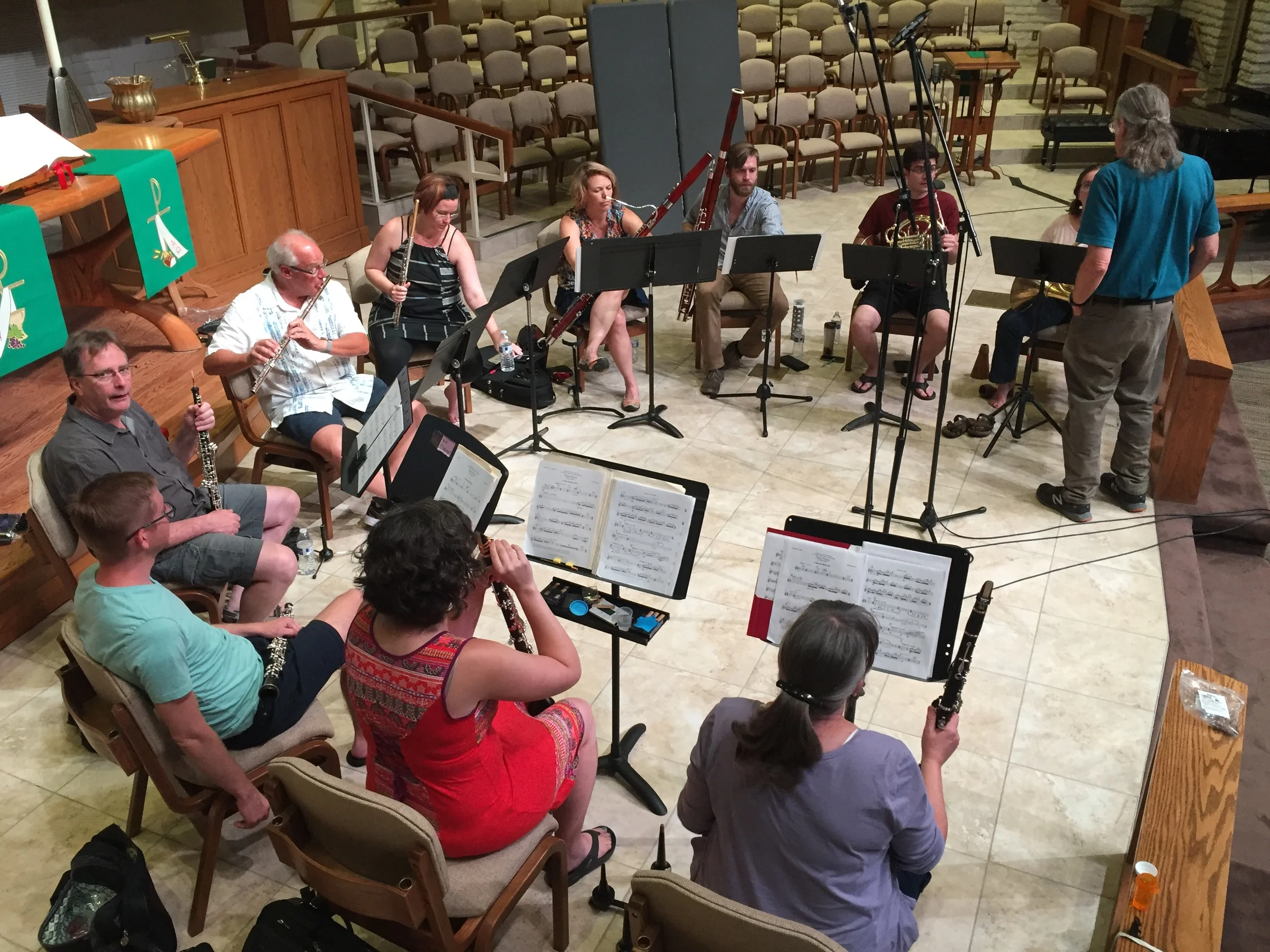  MACP and the Pacific Arts Woodwind Quintet recording "Three Pieces for Ten Winds", June 2016 with John Steinmetz, composer, at American Lutheran Church in Sun City, AZ. 