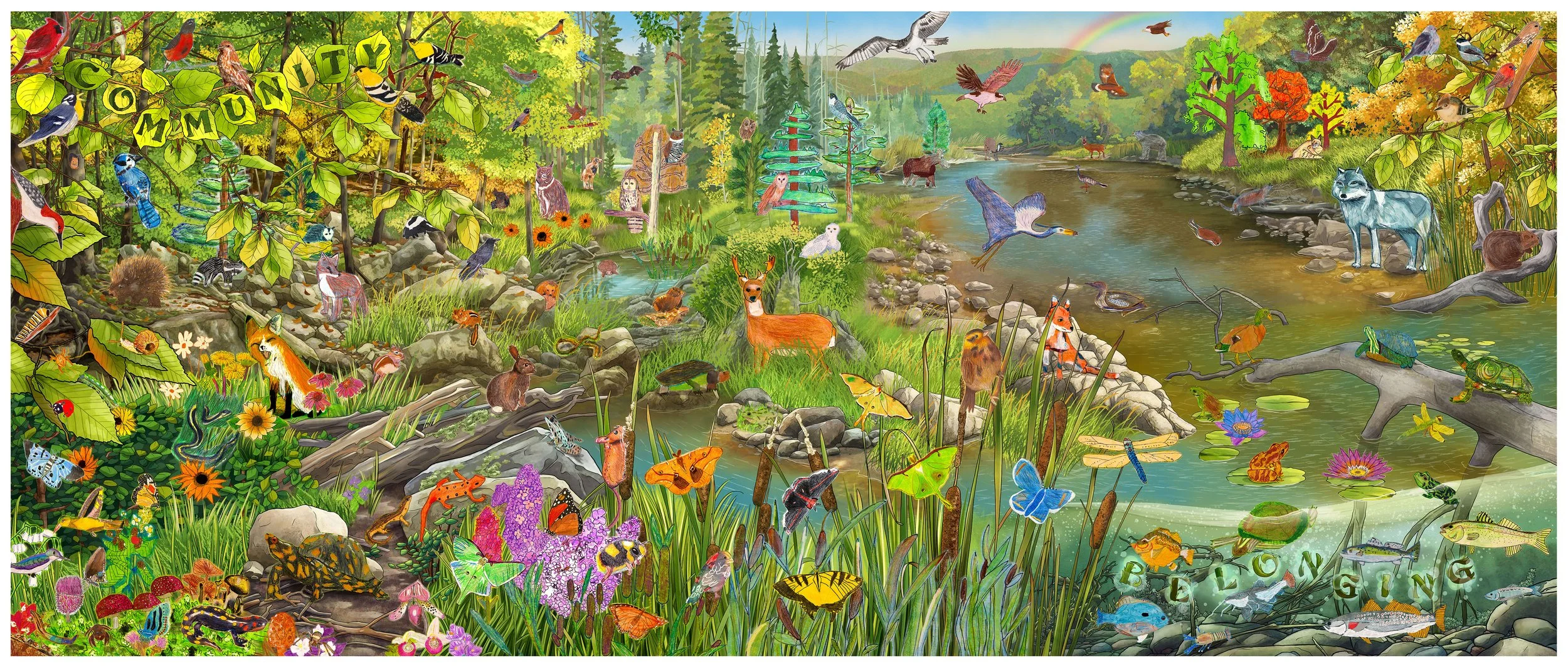    Lincoln Street Elementary School   student     collaborative nature mural located in Exeter, NH. Contracted by Lincoln Street Elementary School 