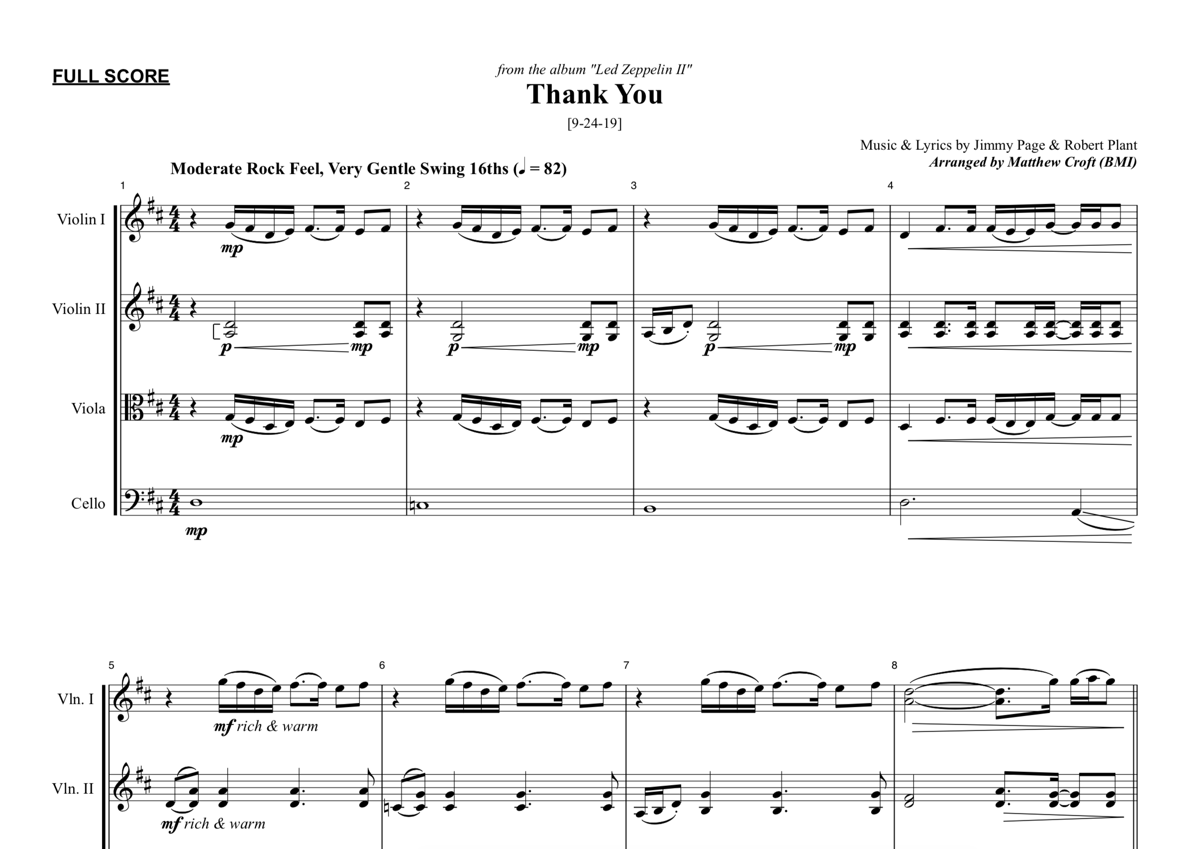 Thank You - String Quartet Arrangement — matthew croft