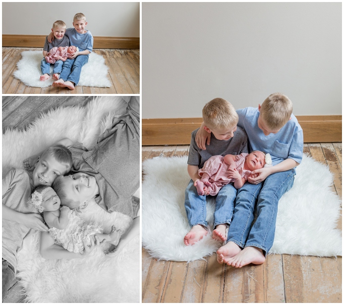 siouxfallsnewbornphotographers.com Sioux Falls South Dakota Newborn Photographers Sioux Falls Baby Pictures Little girl with big brothers pictures Ann DenBoer Cory Davis studiofotografie studiofotographie lifestyle and modern newborn