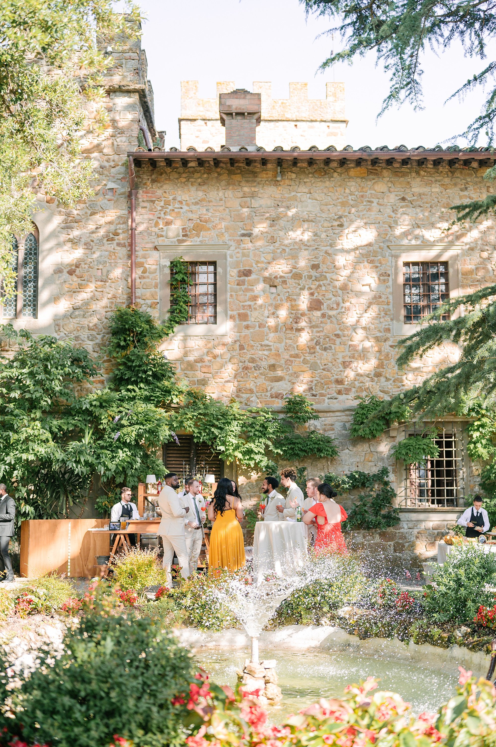 Wedding al fresco welcome party in a castle in Tuscany