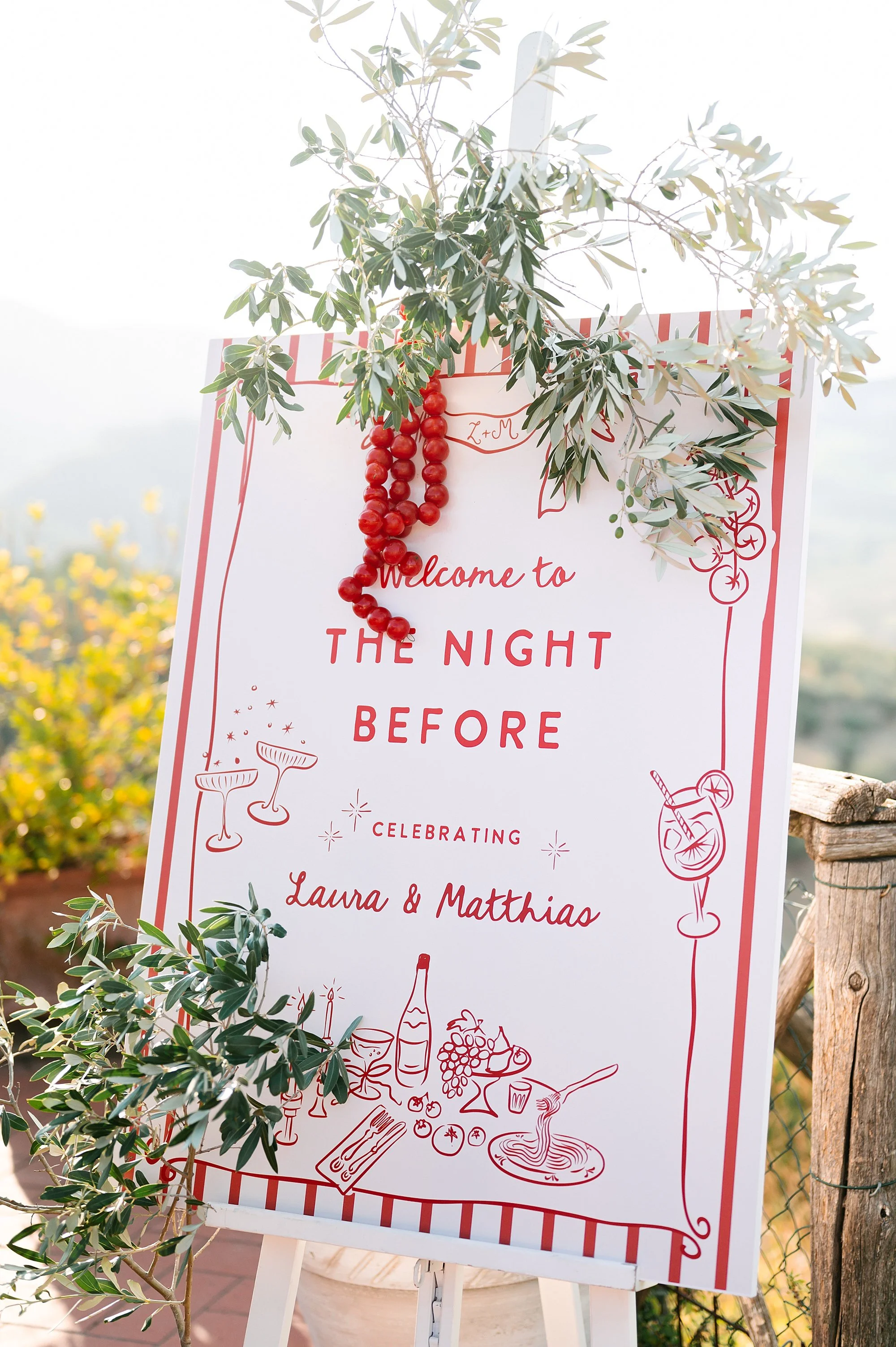 welcome pizza party sign in Tuscany