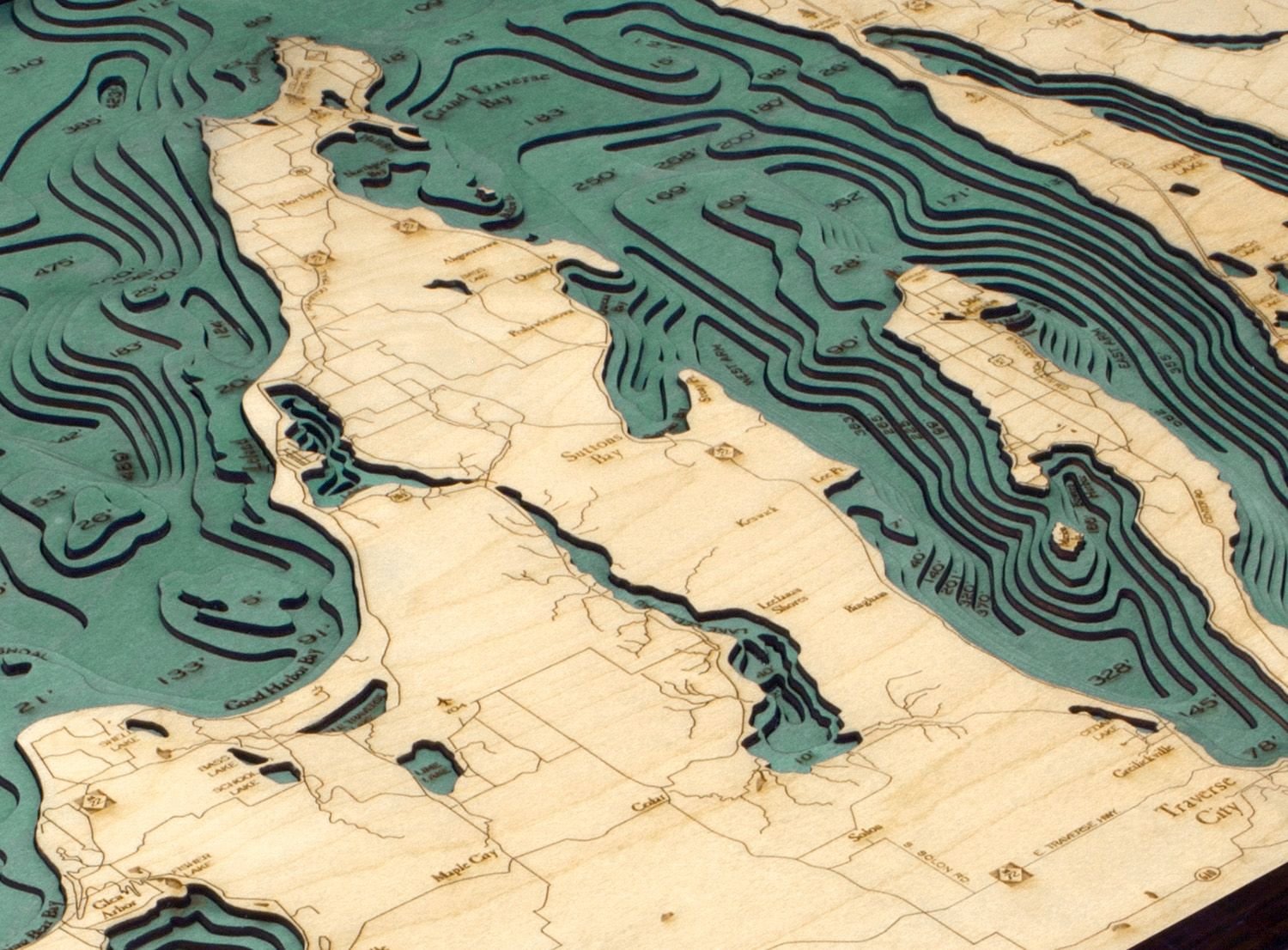3D Wood Map of Grand Traverse Bay
