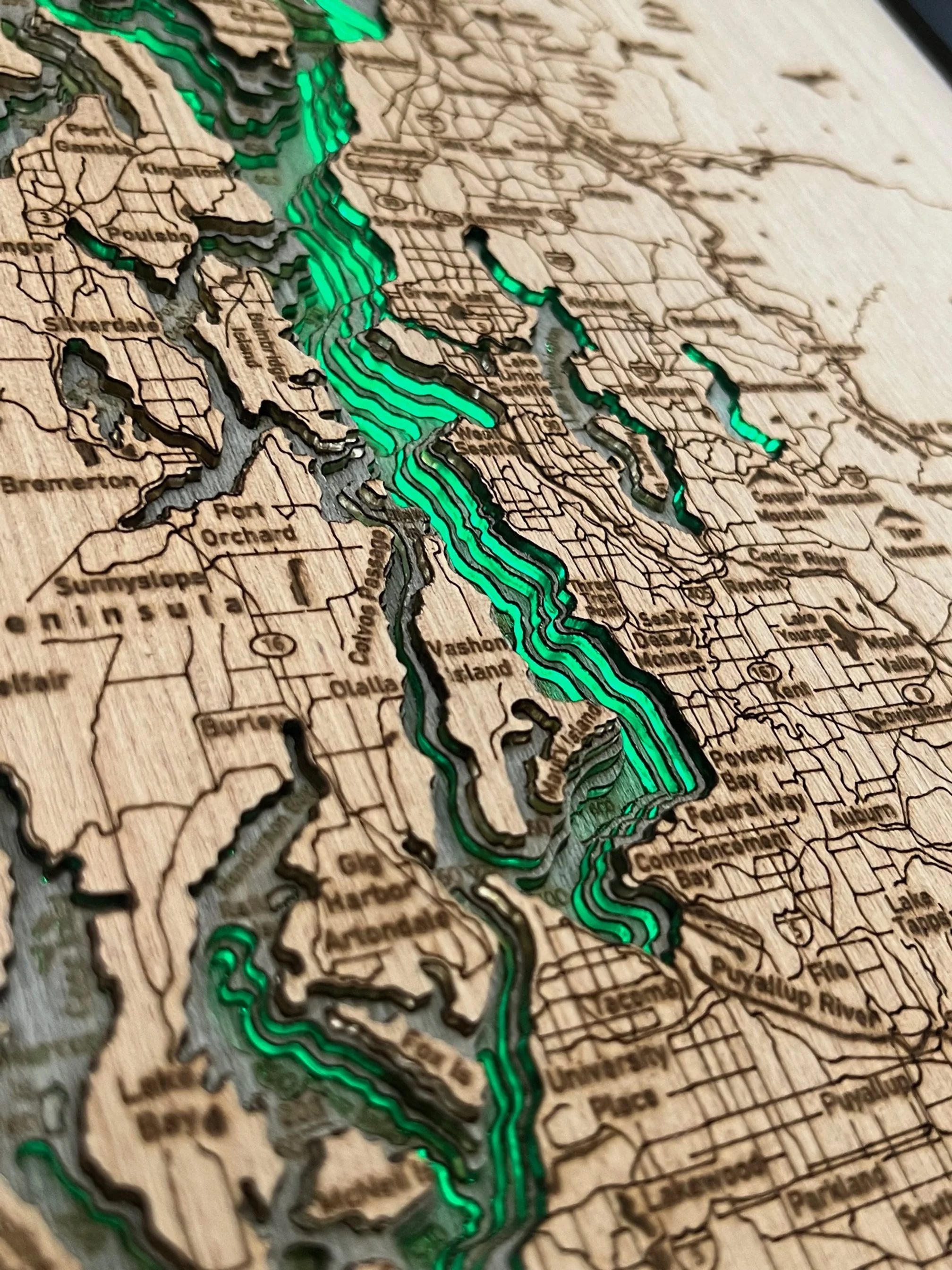 WA Coastline Bella Map WOOD - Bella Maps Wood 3d Map Backlit Green (WA Coastline) 2