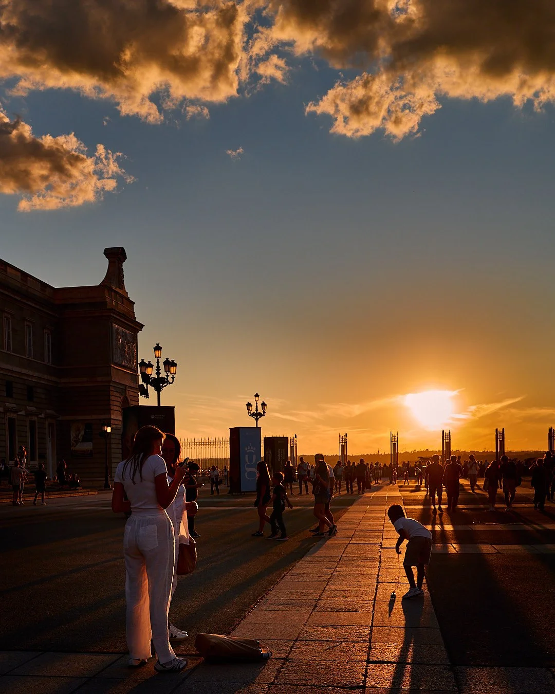 Sunset around the Royal Palace in Madrid