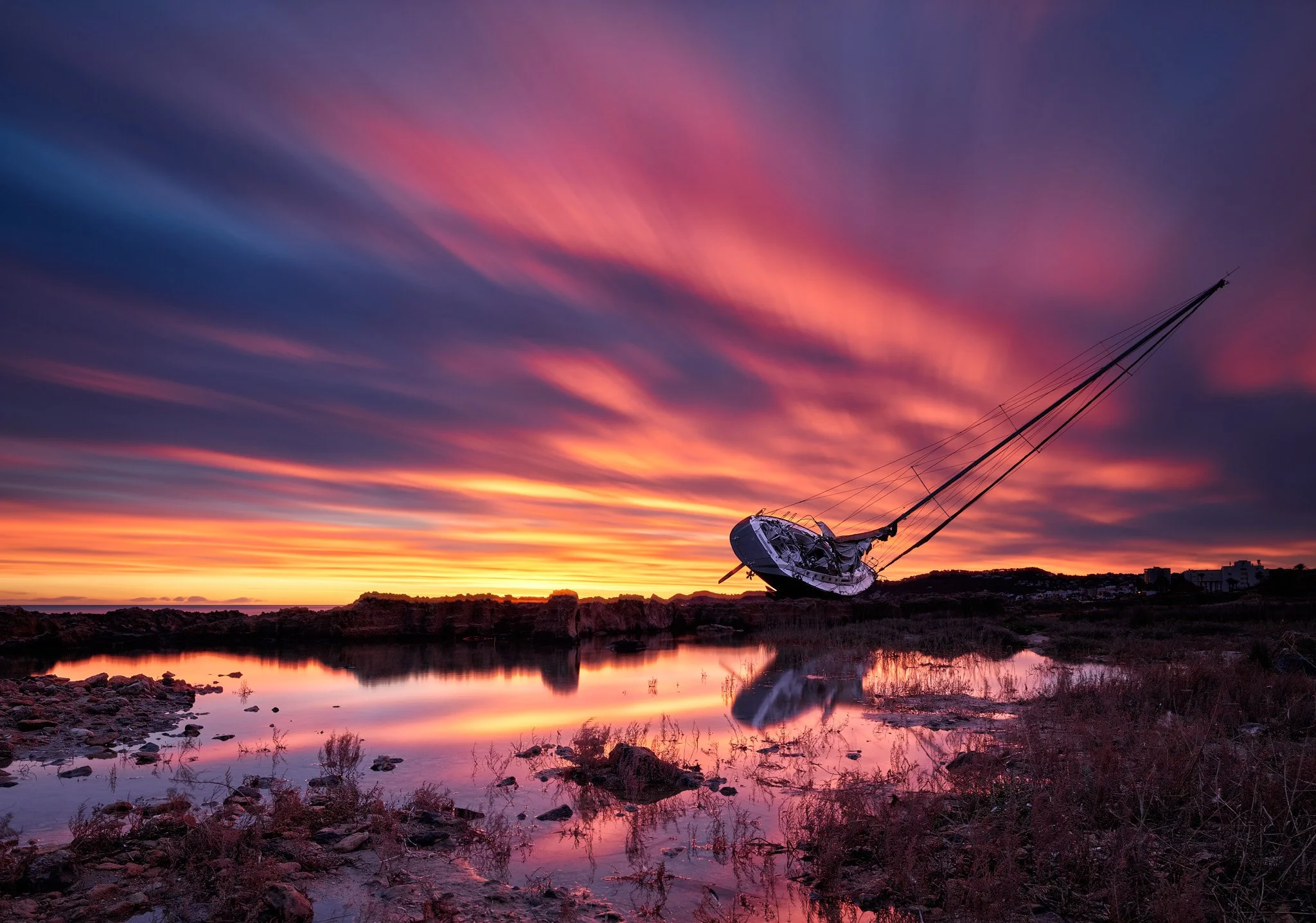Javea, the lost boat at sunrise