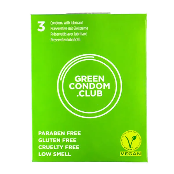3 Green Condoms in 53mm and 180mm, vegan, safe and reliable (CE and ISO) with no smell or taste