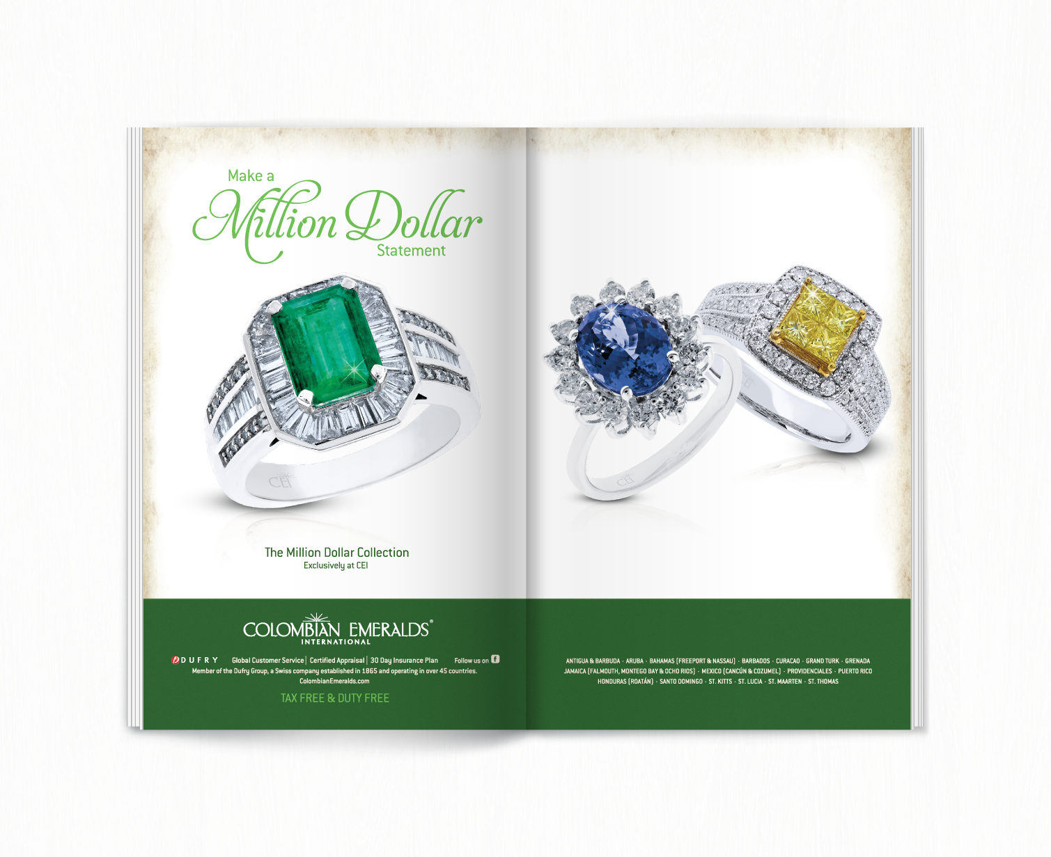 Colombian Emeralds International Full Page Spread Advertising