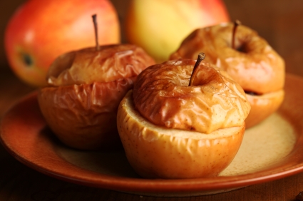 Total Time: 50 min. Prep Time: 10 min. Cooking Time: 40 min. Yield: 8 servings, ½ apple each Ingredients: 4 medium apples, cored 1 Tbsp. butter, cut into small pieces ¼ cup brown sugar, packed 1/3 cup old-fashioned rolled oats ½ tsp. ground cinnamon ½ tsp. ground ginger ¼ tsp. ground nutmeg 1 dash ground cloves Preparation: 1. Preheat oven to 350° F. 2. Combine oats, sugar, cinnamon, ginger, nutmeg, cloves, and butter in a small bowl; mix with a fork until crumbly. 3. Fill apples evenly with oat mixture. 4. Place in an 8 x 8-inch pan; add water. Cover lightly with aluminum foil. 5. Bake for 20 minutes; remove foil, continue to bake for 20 minutes, or until apples are fork tender. Nutritional Information (per serving): Calories: 100 Fat: 2 g Saturated Fat: 1 g Cholesterol: 4 mg Sodium: 4 mg Carbohydrate: 22 g Fiber: 3 g Sugar: 16 g Protein: 1 g Source: http://www.teambeachbody.com/eat-smart/recipe/-/rcp/226930626/all/89/75