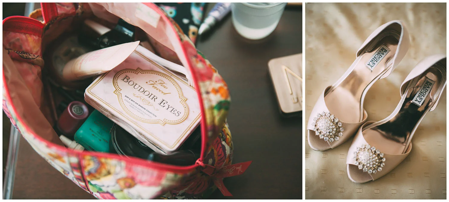 Details - bride makeup and shoes